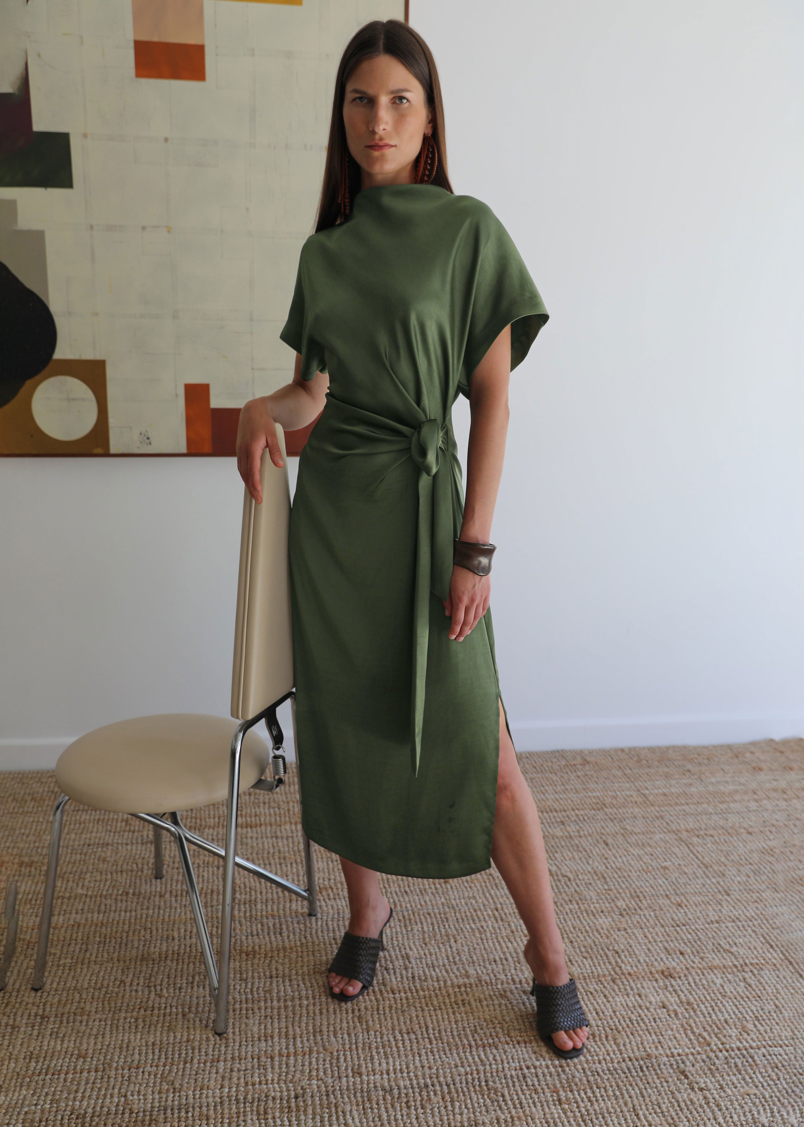 VI.VE.RE Rabia Side Tie Dress - Dark Green