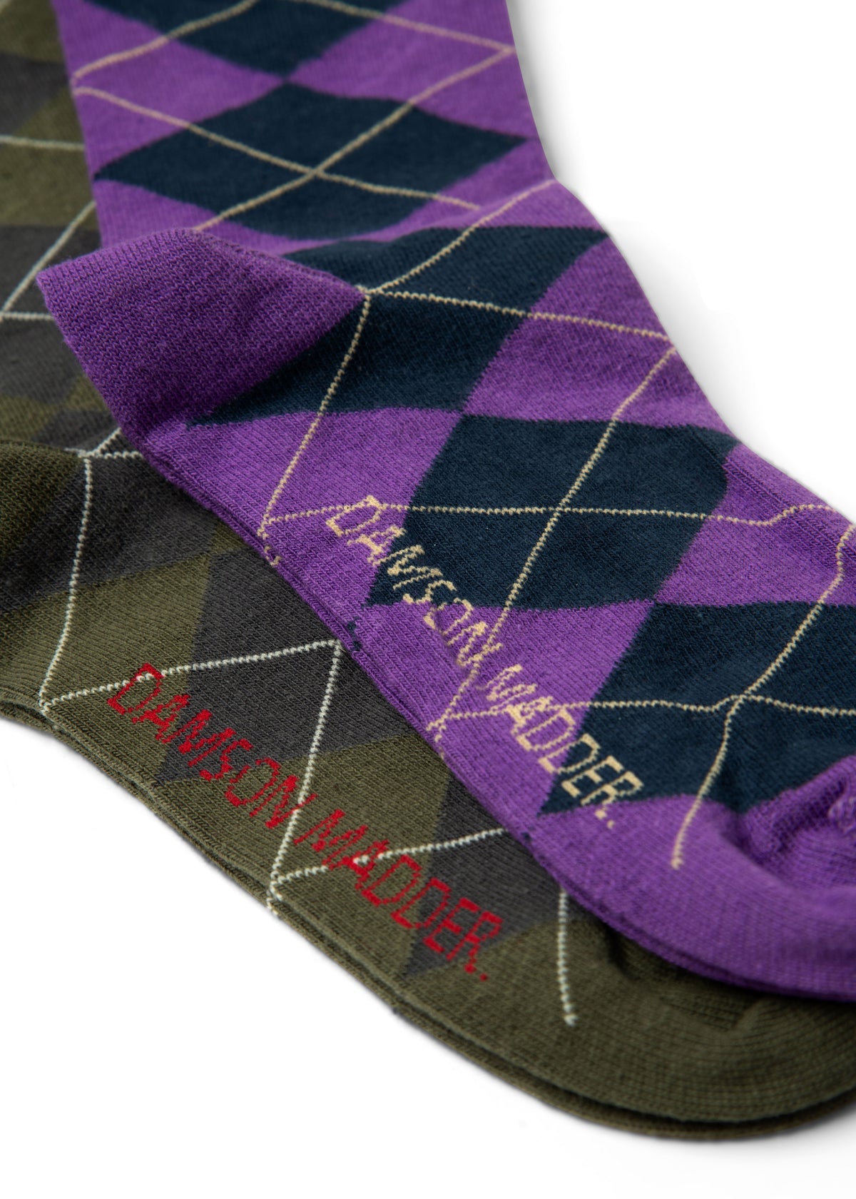Damson Madder 2 Pack Socks - Olive & Purple Argyle