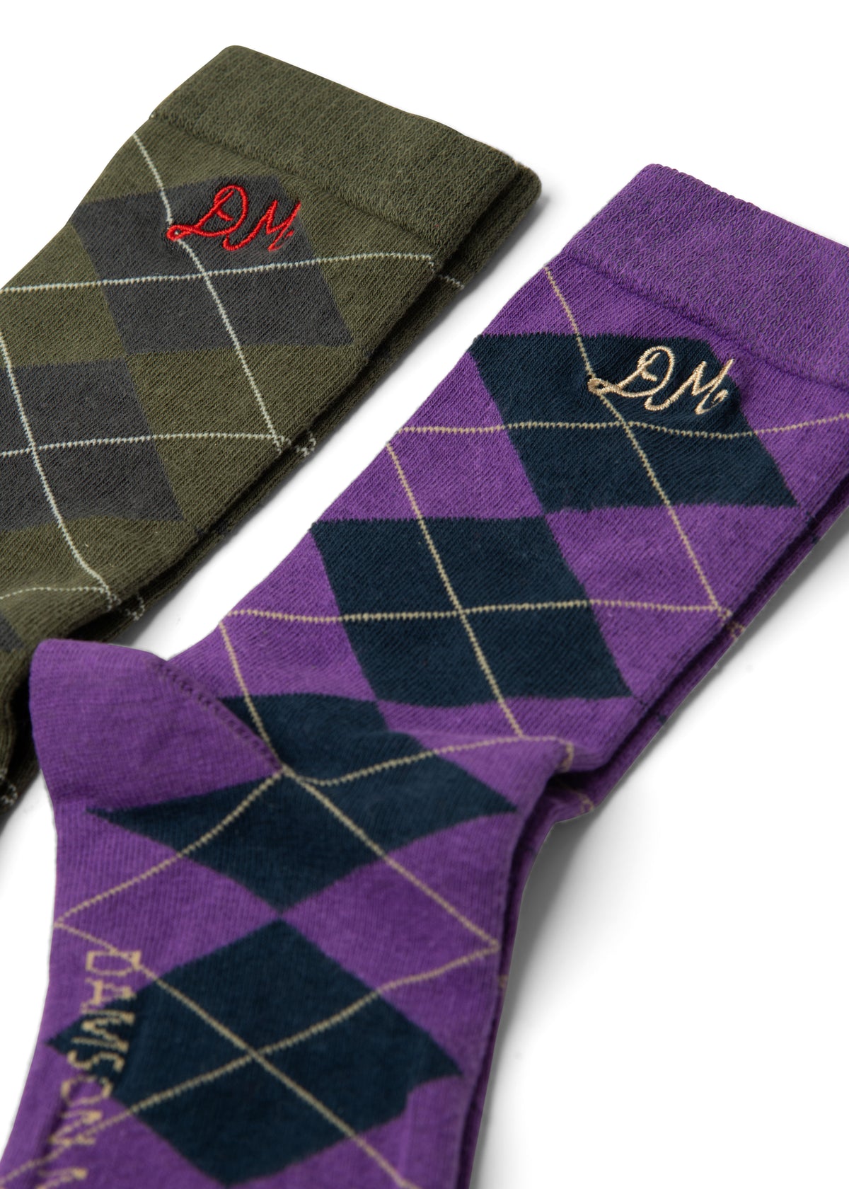 Damson Madder 2 Pack Socks - Olive & Purple Argyle