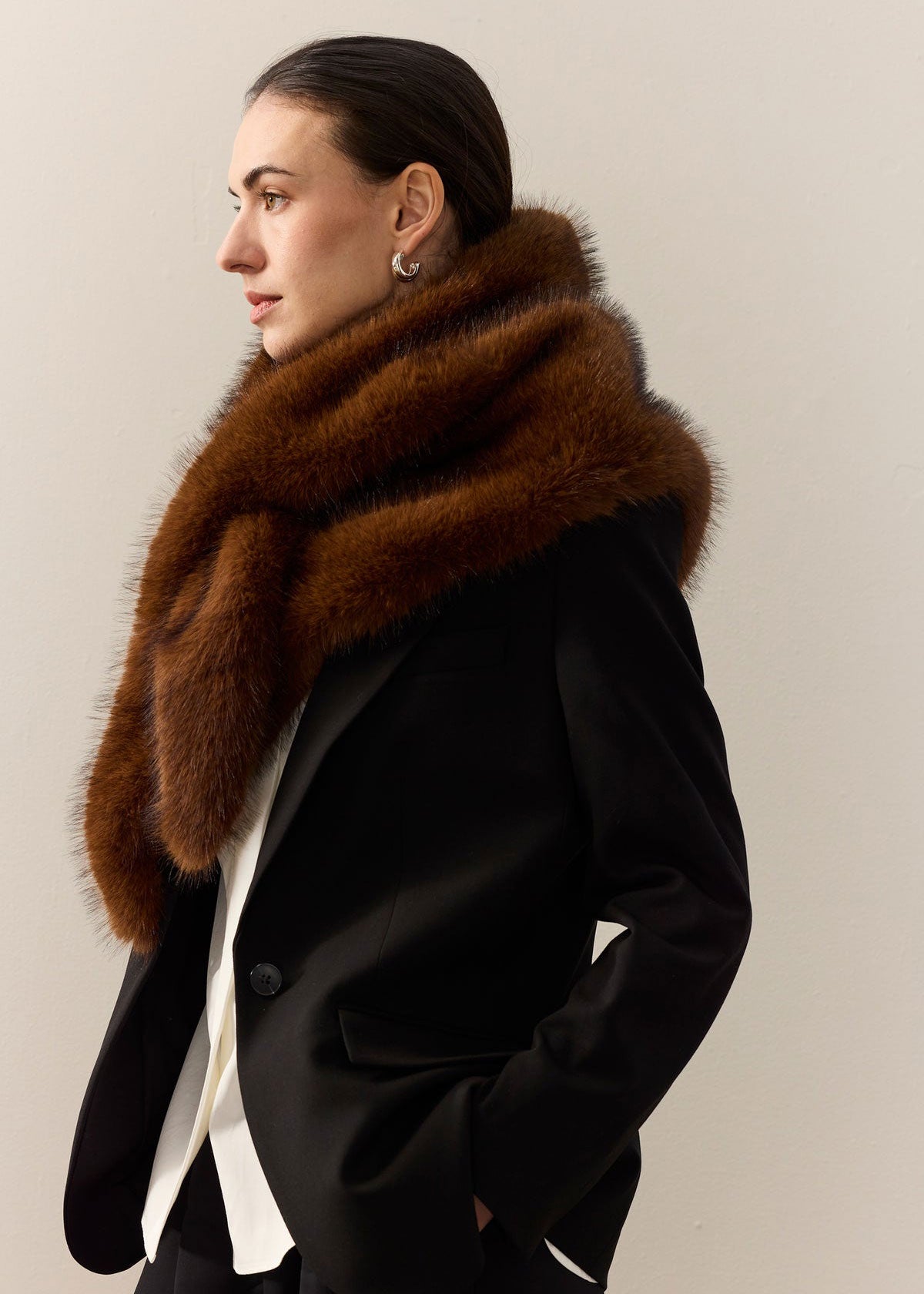 Helen Moore Faux Fur Triangle Scarf - Mahogany