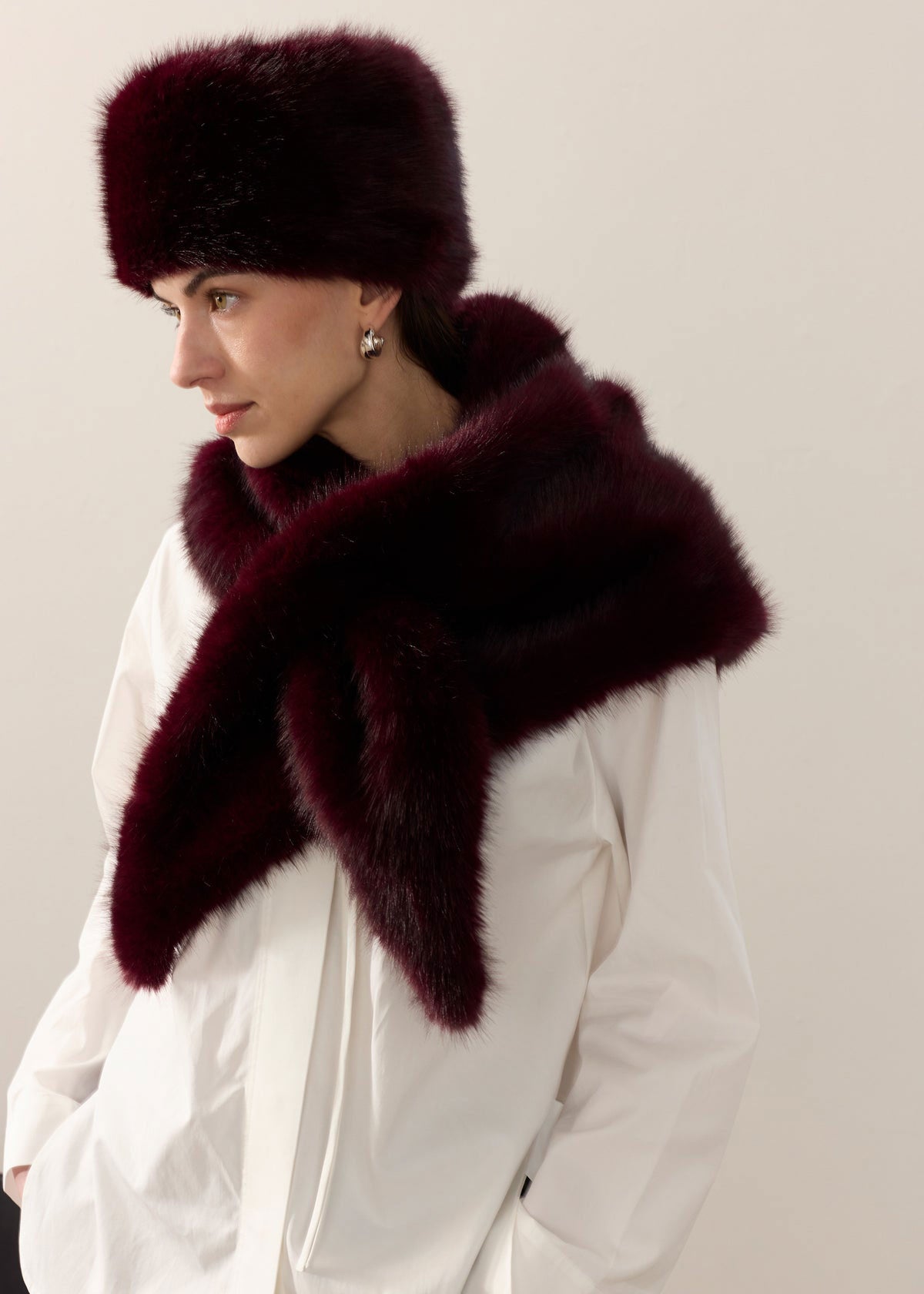 Helen Moore Faux Fur Triangle Scarf - Wine