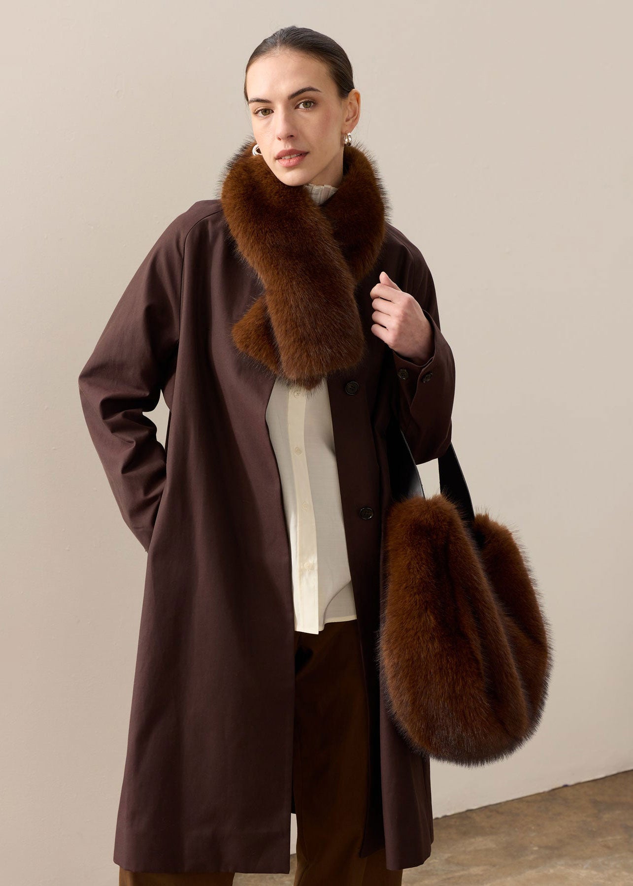 Helen Moore Faux Fur Slouch Bag - Mahogany