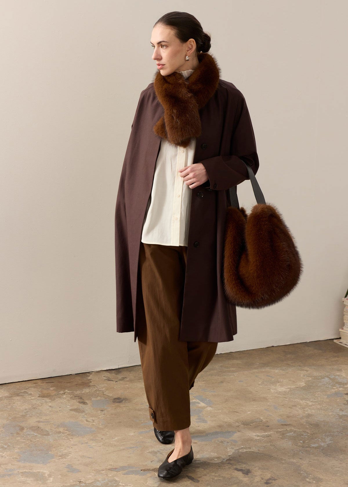 Helen Moore Faux Fur Slouch Bag - Mahogany