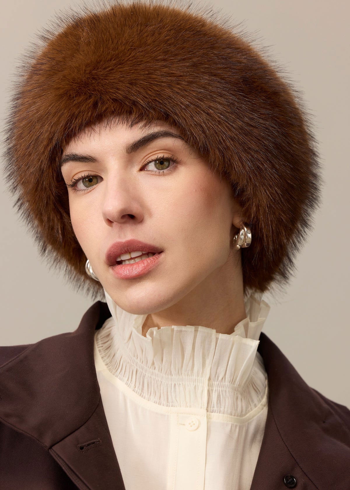 Helen Moore Faux Fur Huff Headband - Mahogany