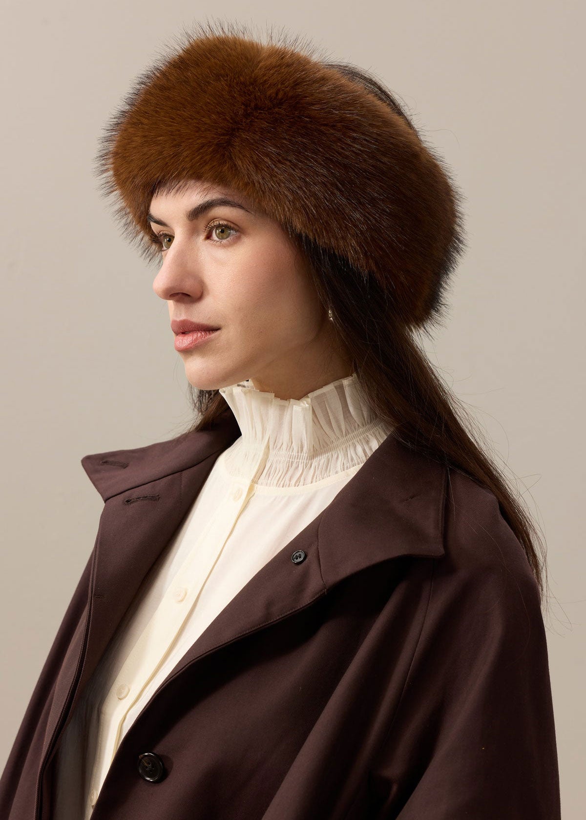Helen Moore Faux Fur Huff Headband - Mahogany