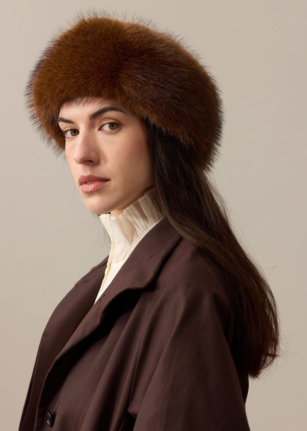 Helen Moore Faux Fur Huff Headband - Mahogany
