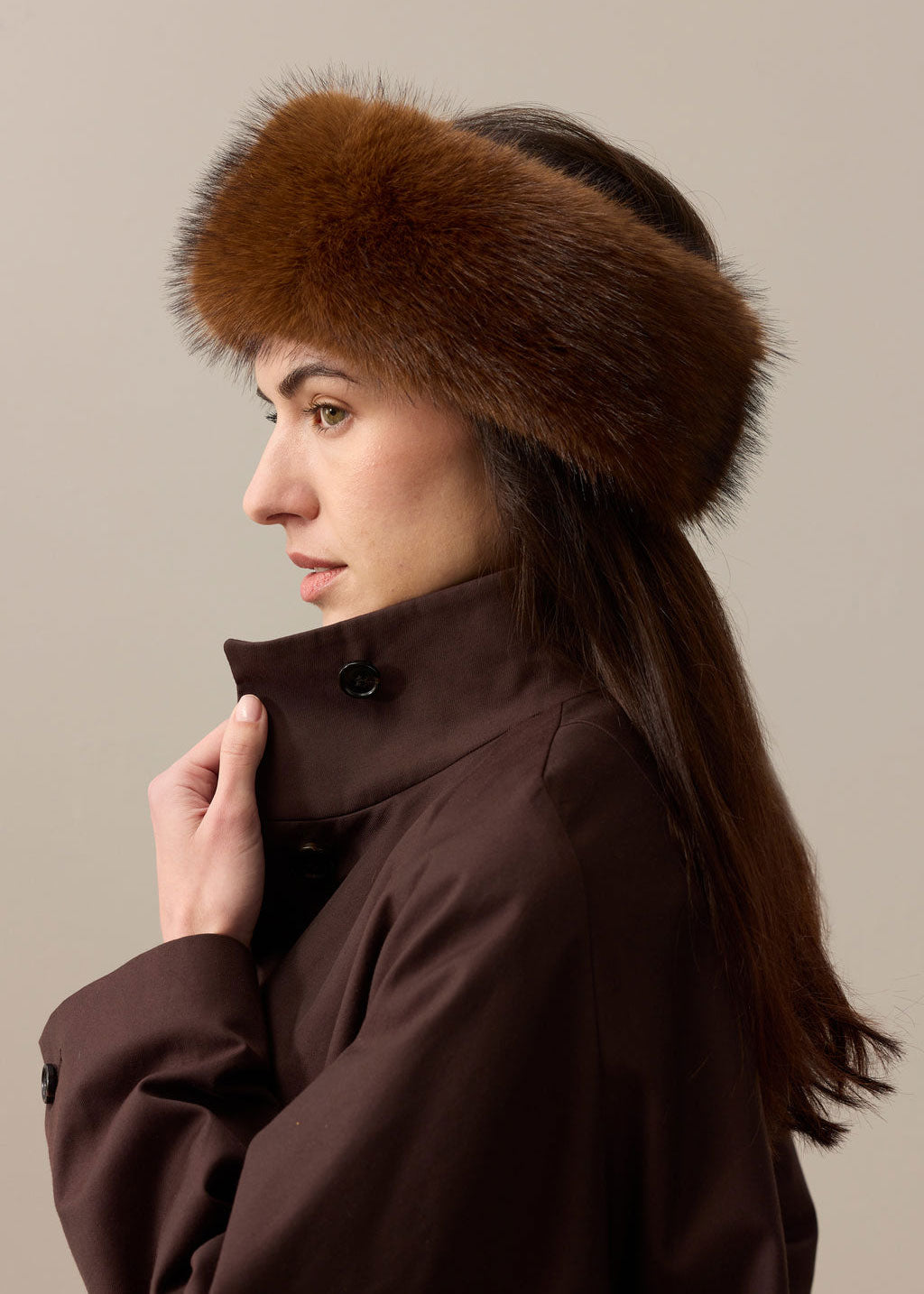 Helen Moore Faux Fur Huff Headband - Mahogany