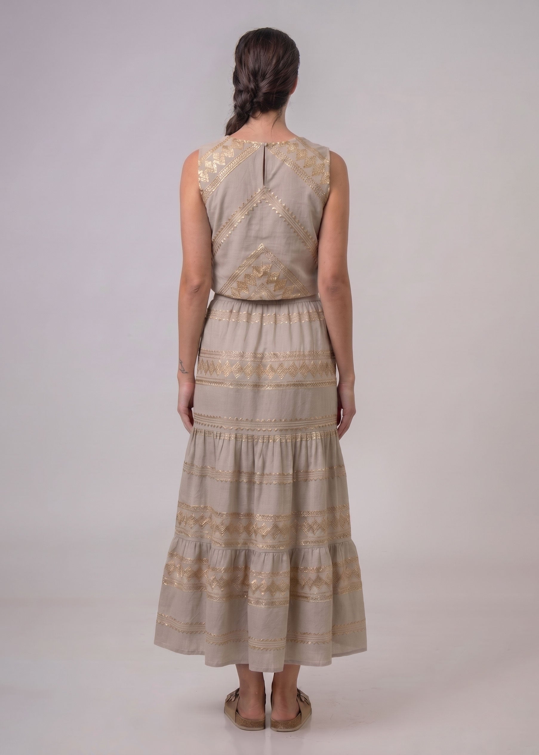 Aether Concept High-Waisted Embroidered Skirt - Pouro/Gold