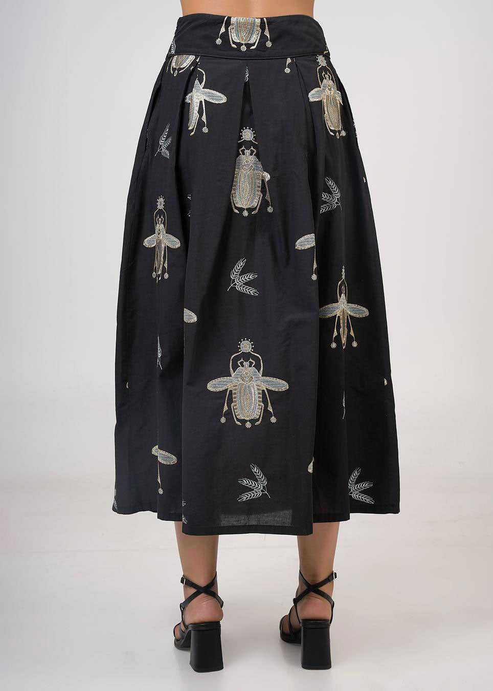 Aether Concept High Waisted Embroidered Skirt - Black/Green
