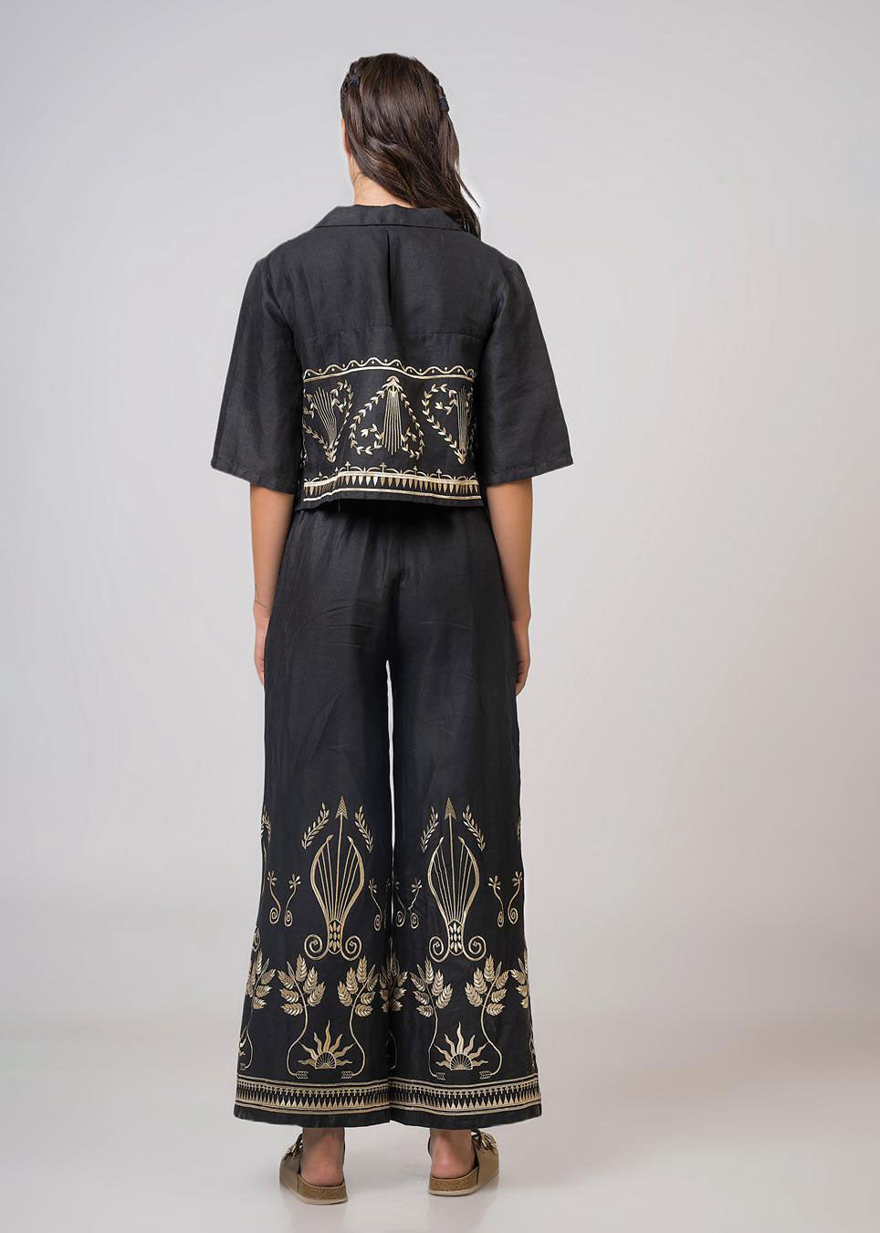 Aether Concept High Waist Embroidered Trousers - Black/Gold