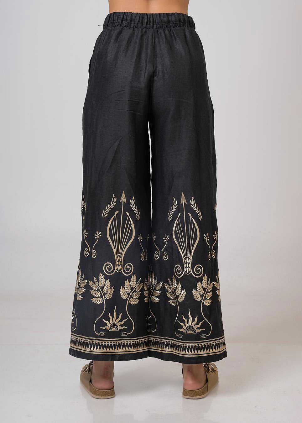Aether Concept High Waist Embroidered Trousers - Black/Gold