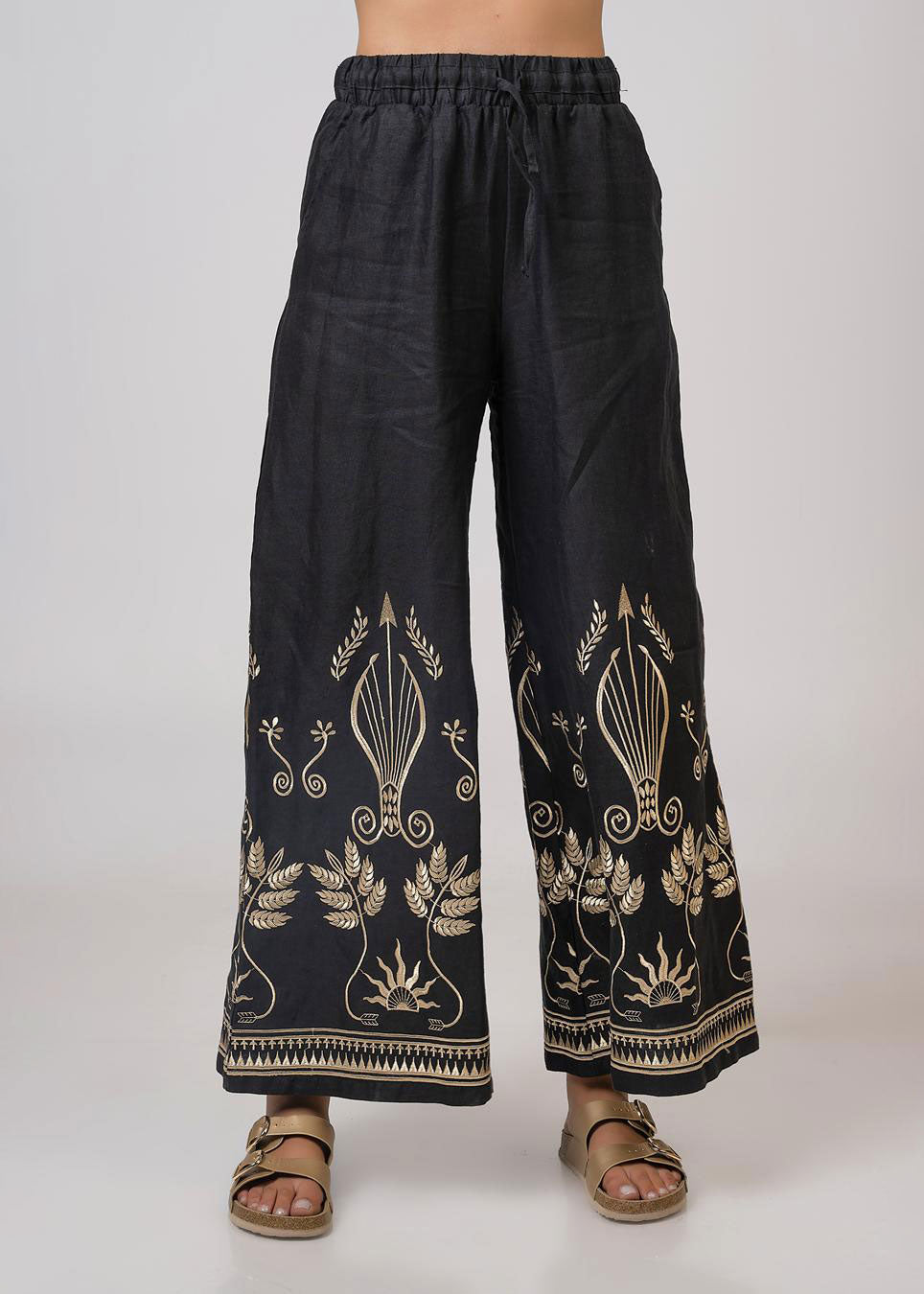 Aether Concept High Waist Embroidered Trousers - Black/Gold