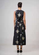 Back view of the full skirt and wrap top look