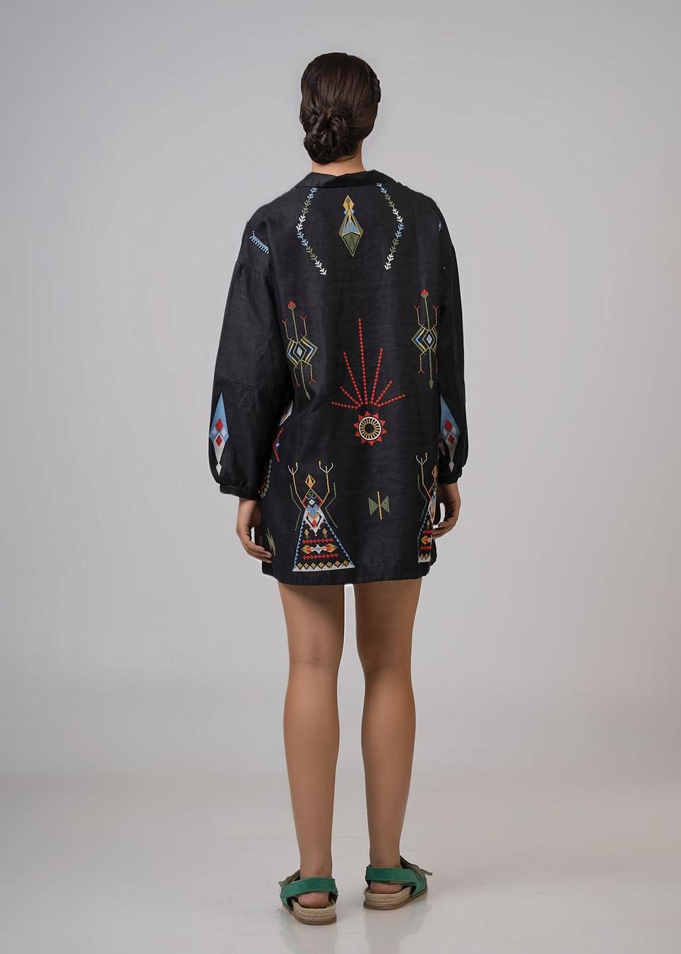 Aether Concept Long Sleeve Embroidered Mini Dress - Black