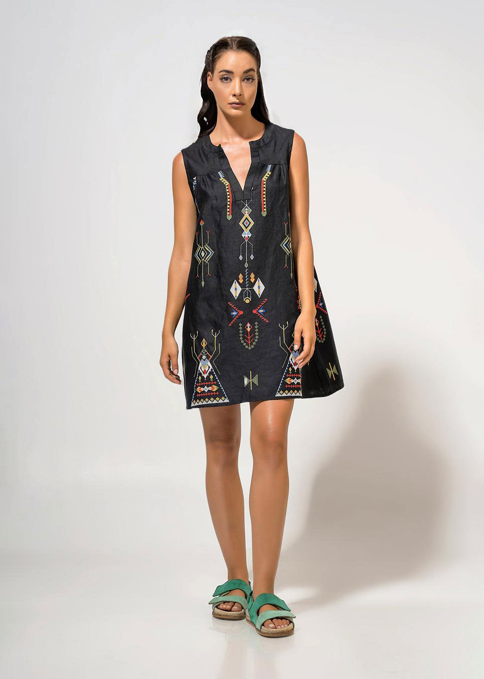 Aether Concept Short Embroidered Dress - Black