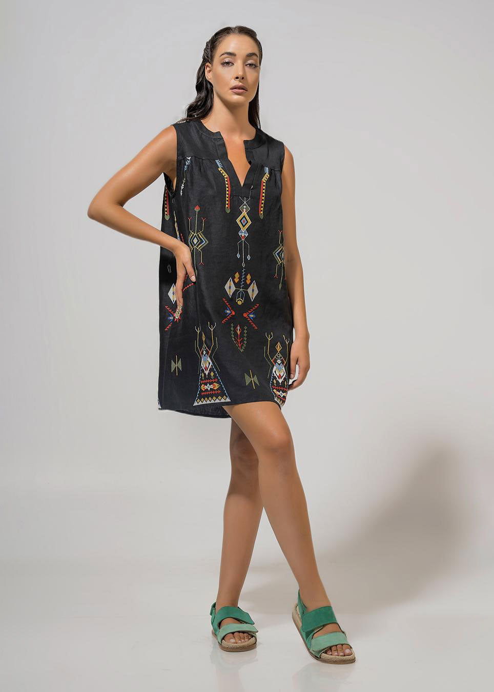 Aether Concept Short Embroidered Dress - Black