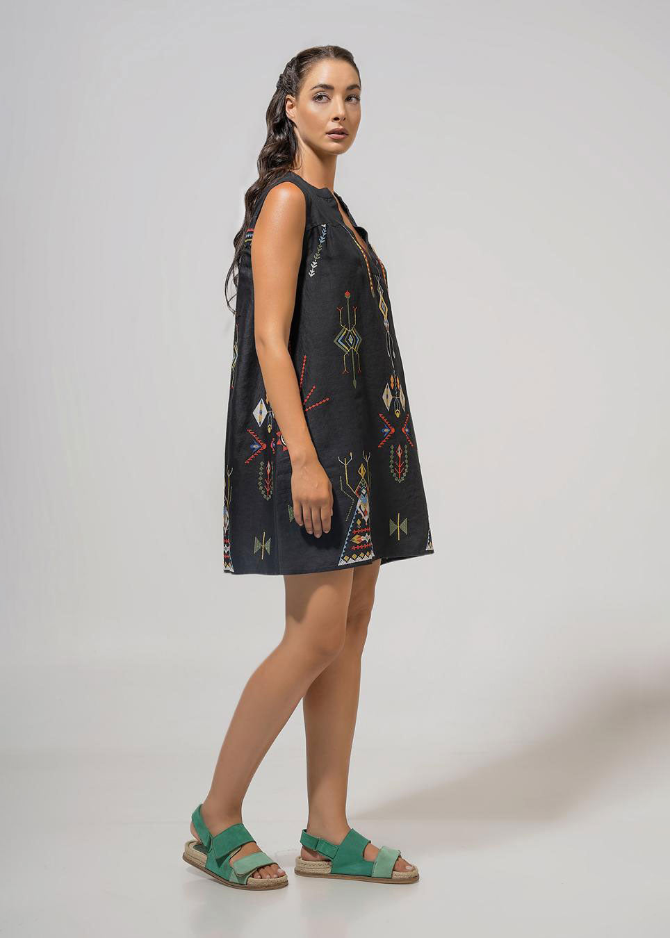 Aether Concept Short Embroidered Dress - Black