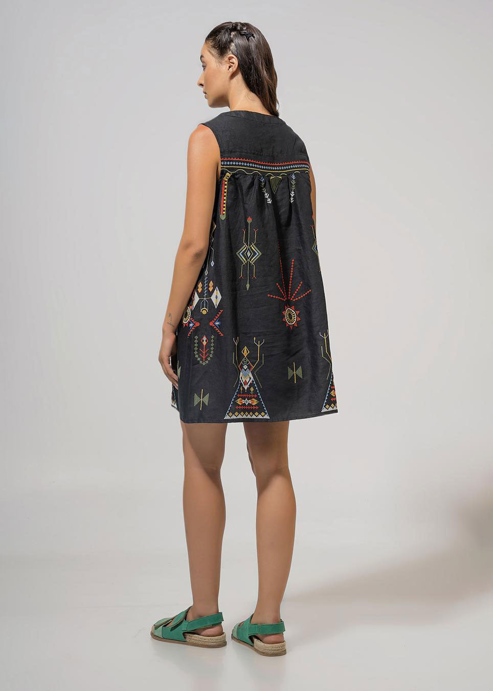 Aether Concept Short Embroidered Dress - Black