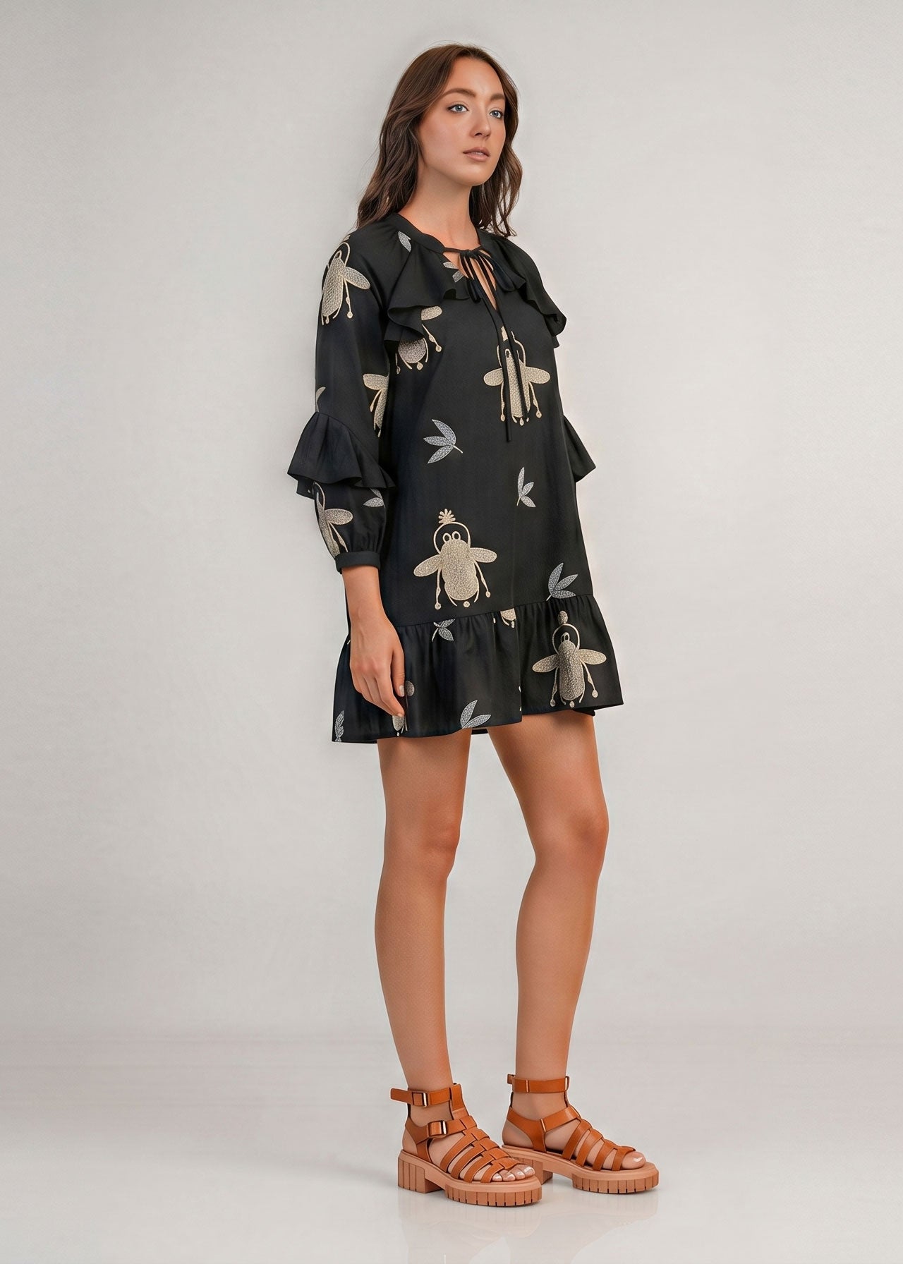 Aether Concept Short Embroidered Dress - Black/Green