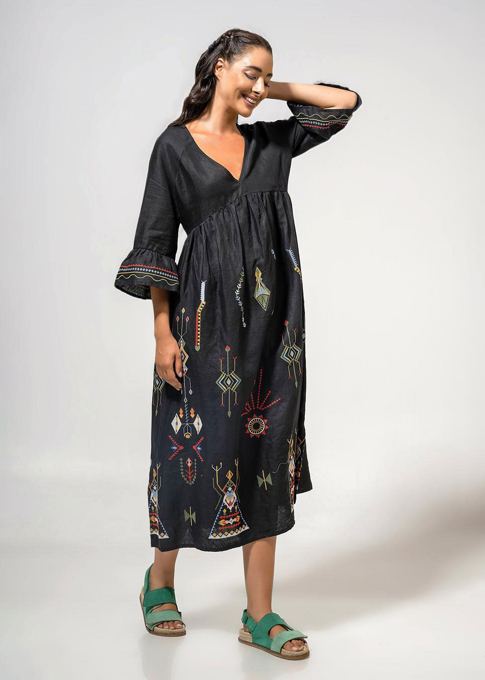 Aether Concept Midi Embroidered Dress - Black