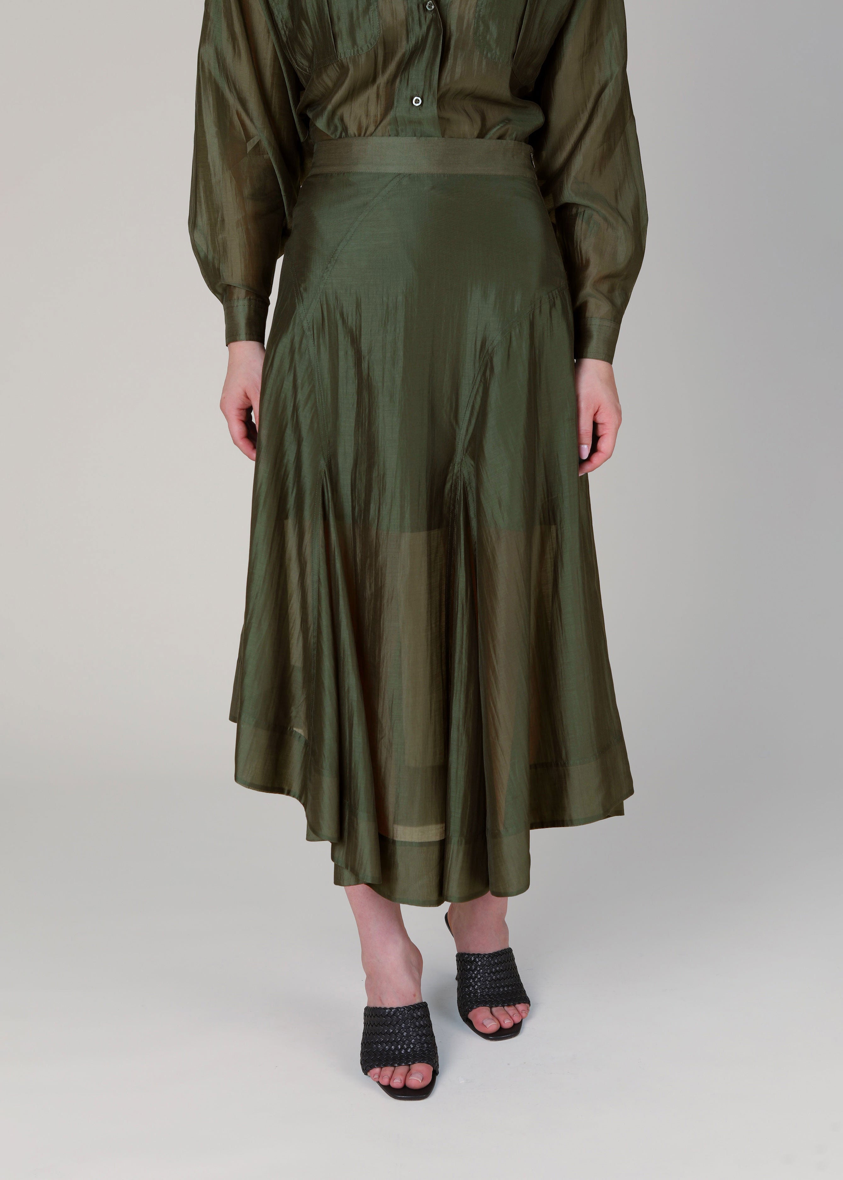 VI.VE.RE Emmy Sheer Panel Skirt - Dark Green
