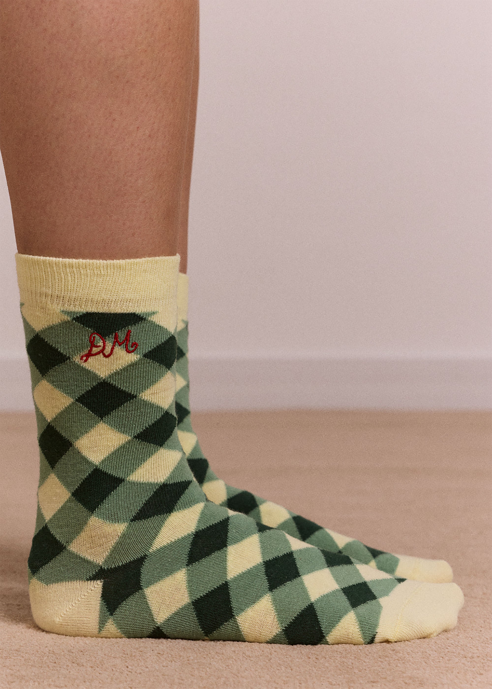 Damson Madder Calf Length 2 Pack Socks- Gingham