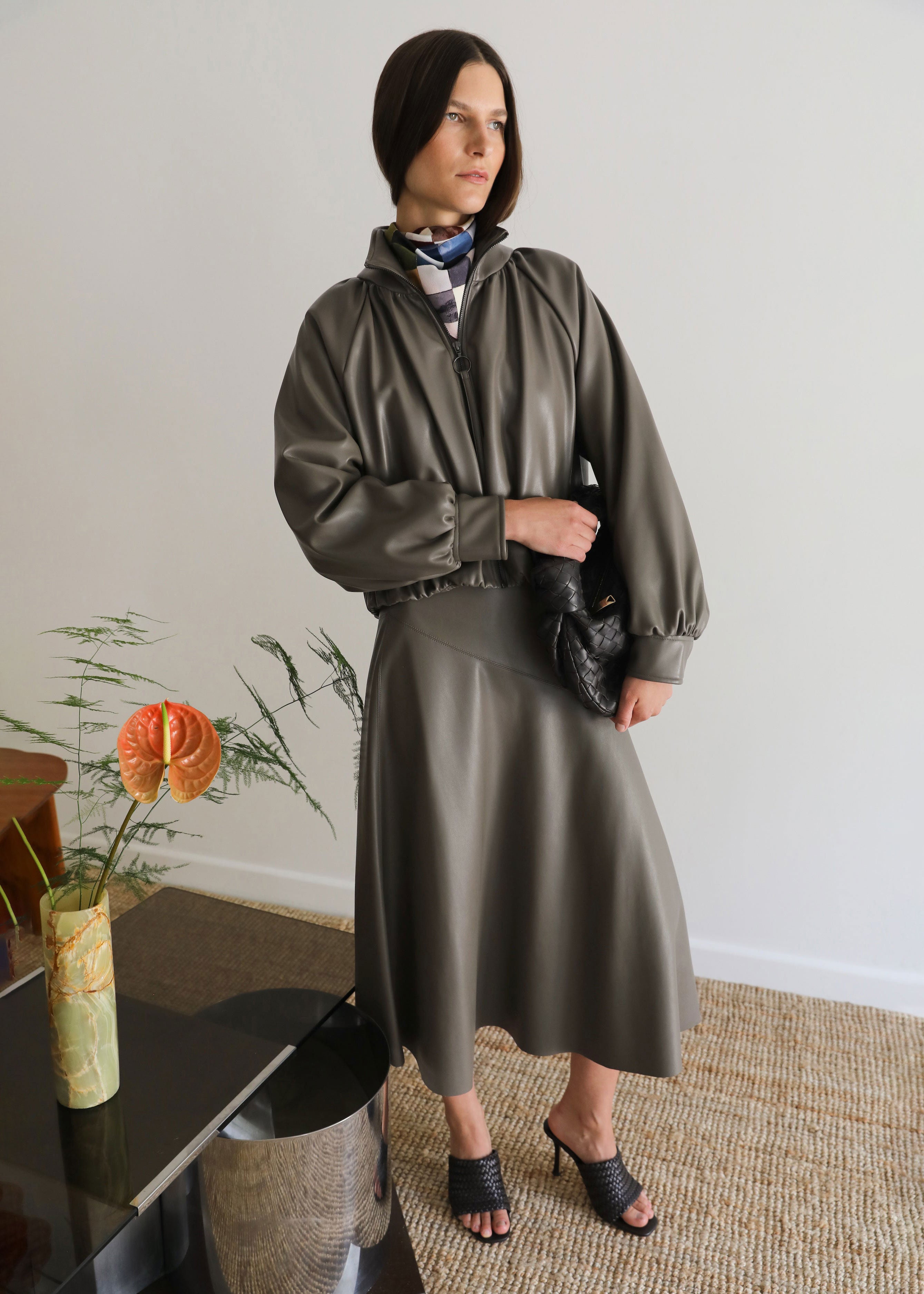 VI.VE.RE Salomi Faux Leather Bomber Jacket - Taupe