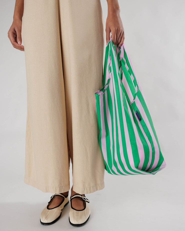 BAGGU - Standard Reusable Bag - Pink and Green Stripes