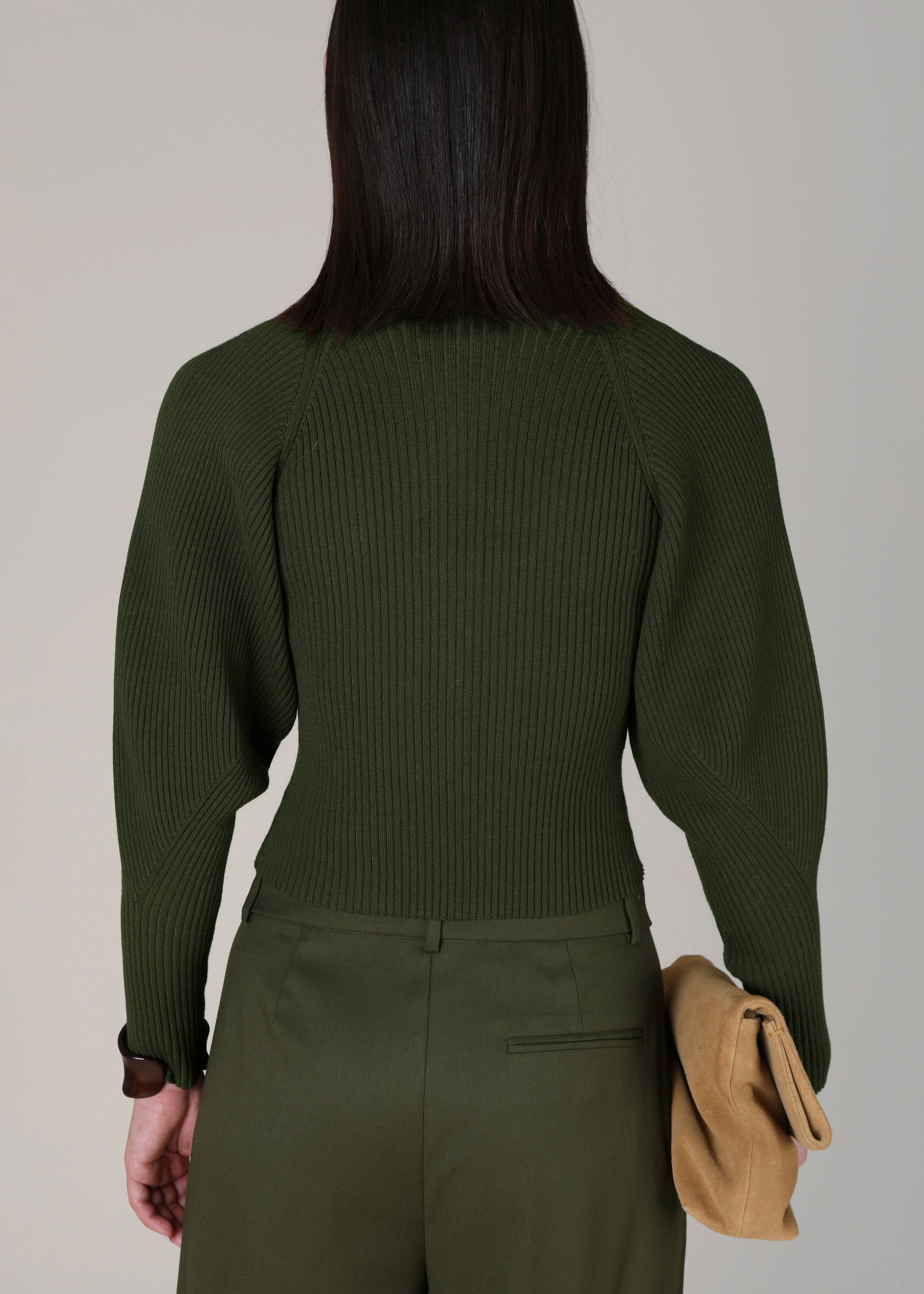 VI.VE.RE Maya Sculptured Sleeve Cardigan - Olive Green