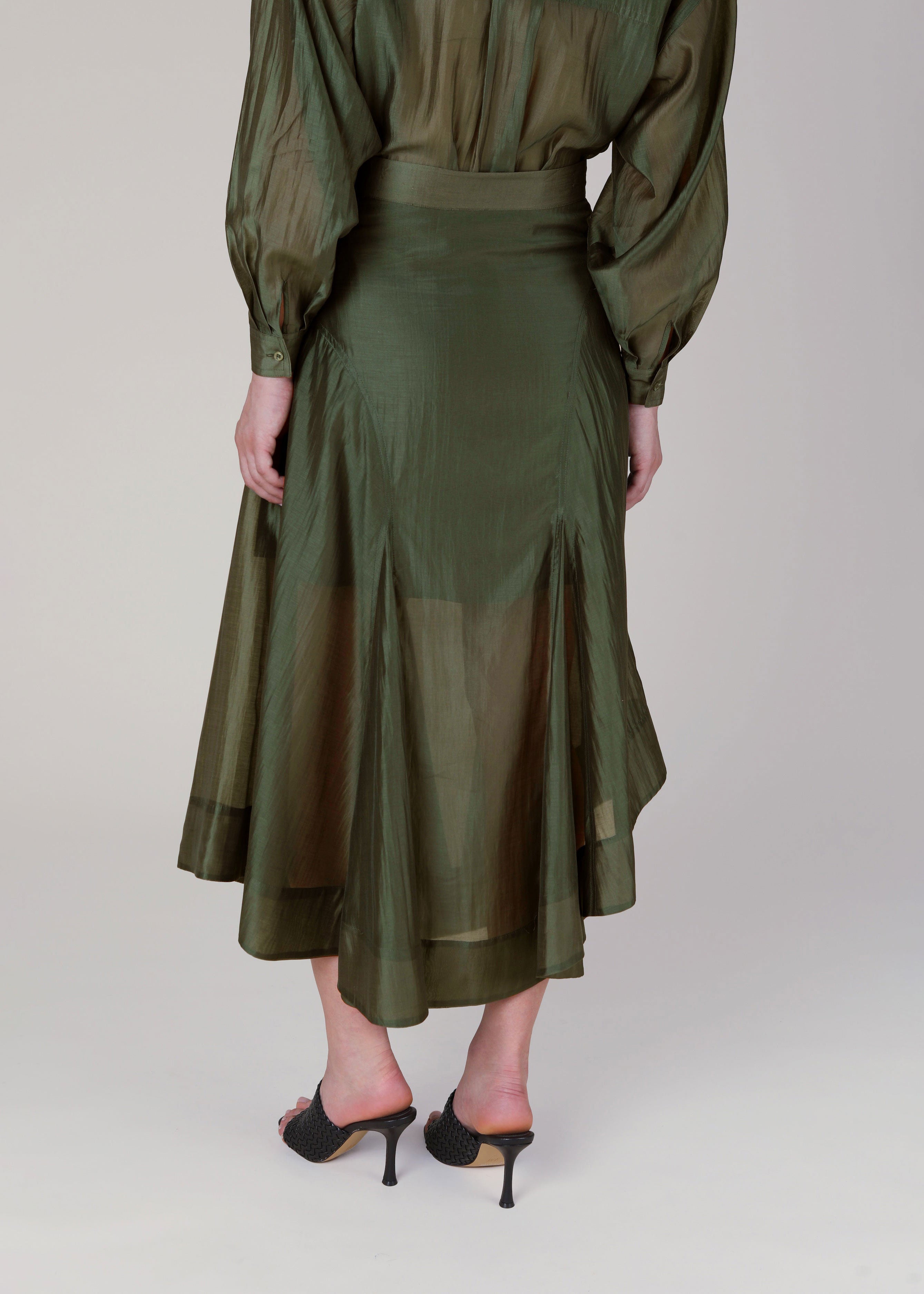 VI.VE.RE Emmy Sheer Panel Skirt - Dark Green