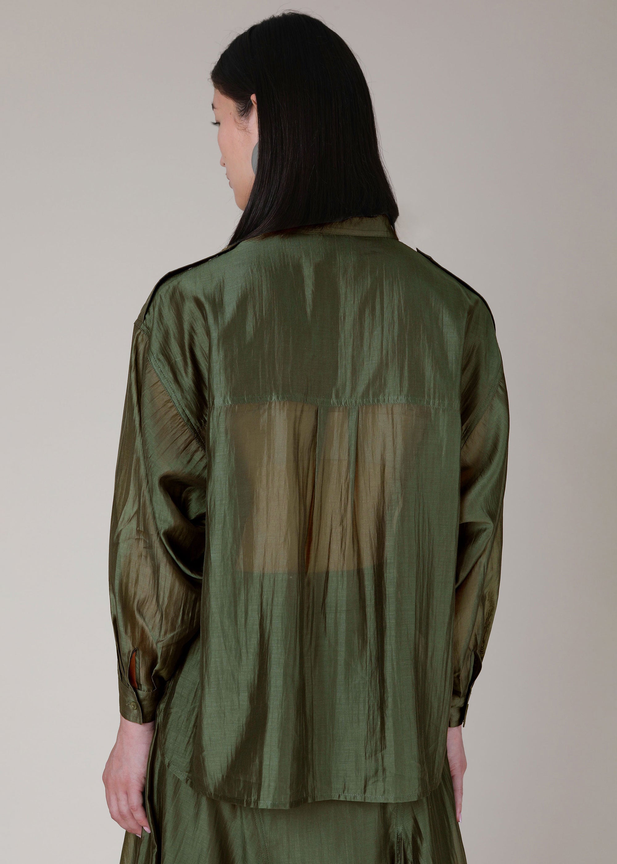 VI.VE.RE Megara Sheer Organza Shirt - Dark Green
