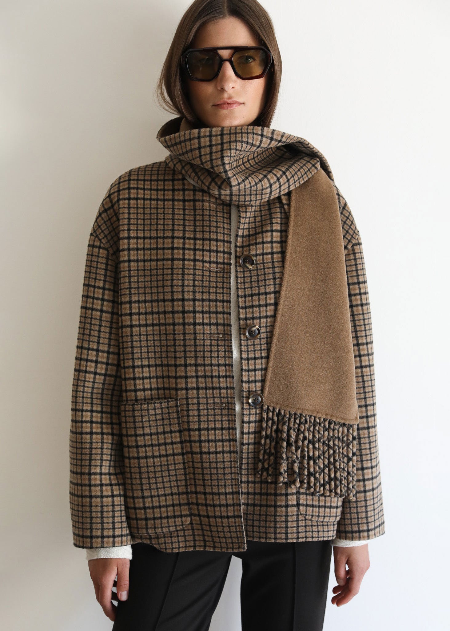 VI.VE.RE Quinn Double  Faced Check Scarf Jacket