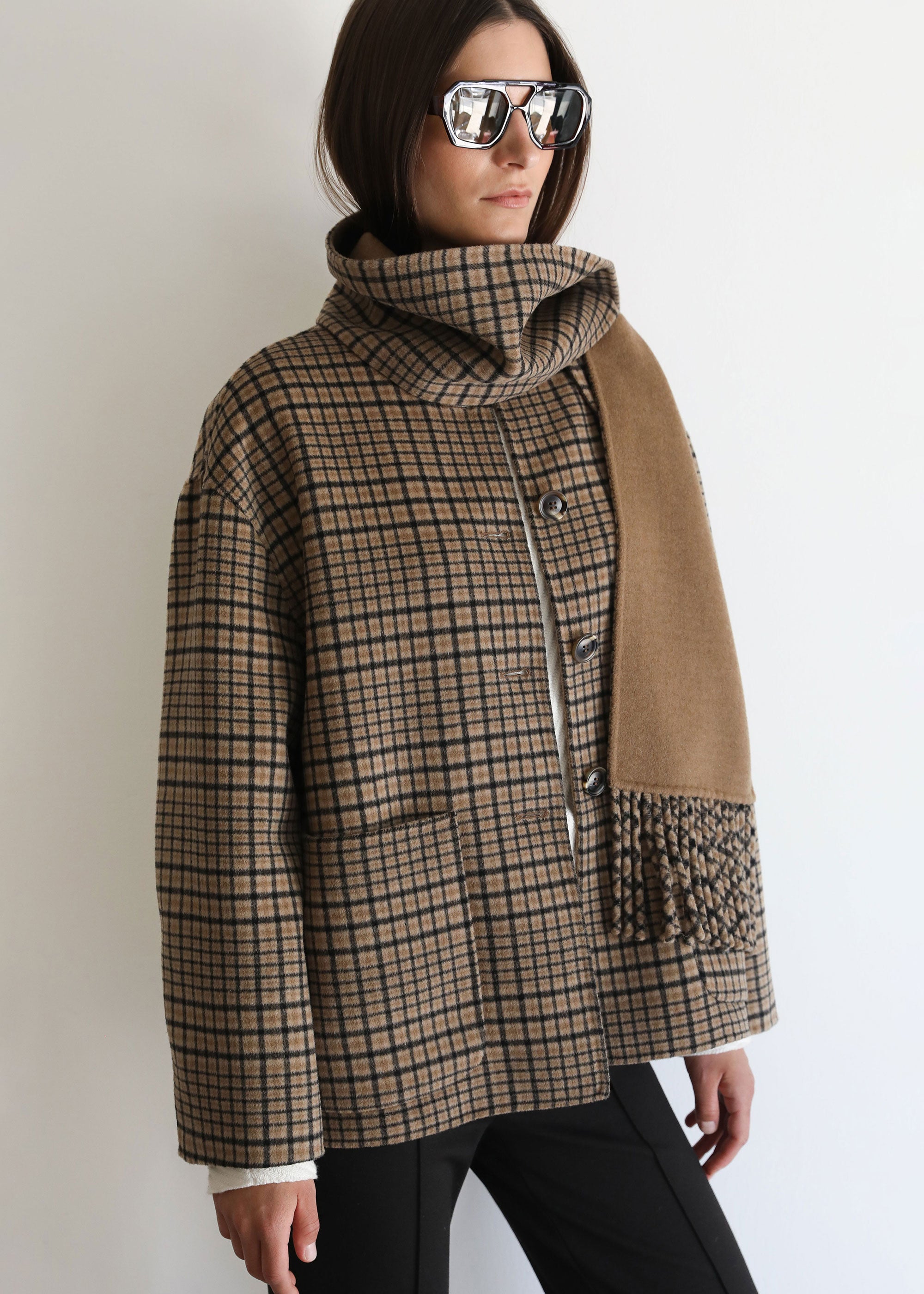 VI.VE.RE Quinn Double  Faced Check Scarf Jacket