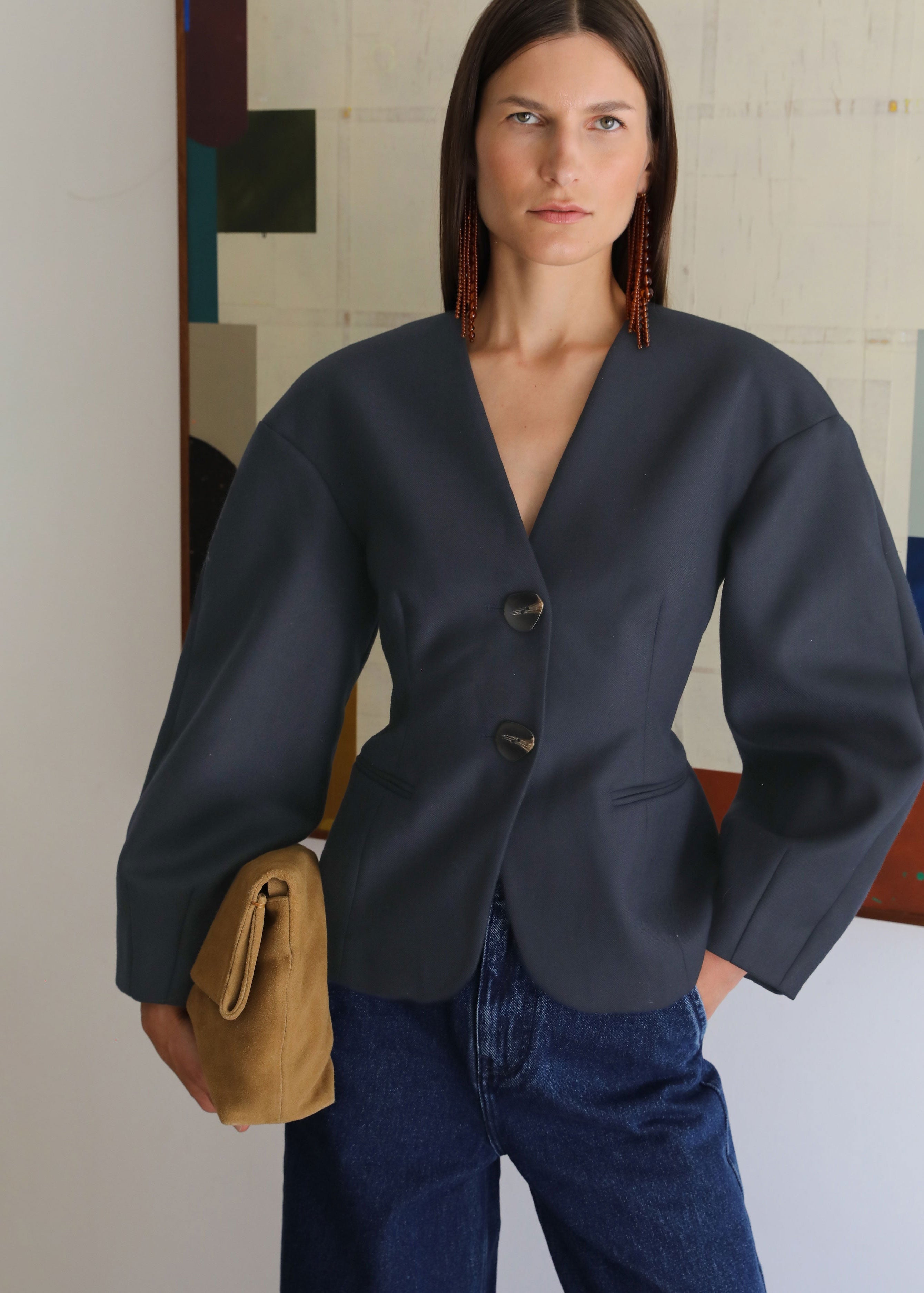 VI.VE.RE Sophia Sculptural Blazer - Navy