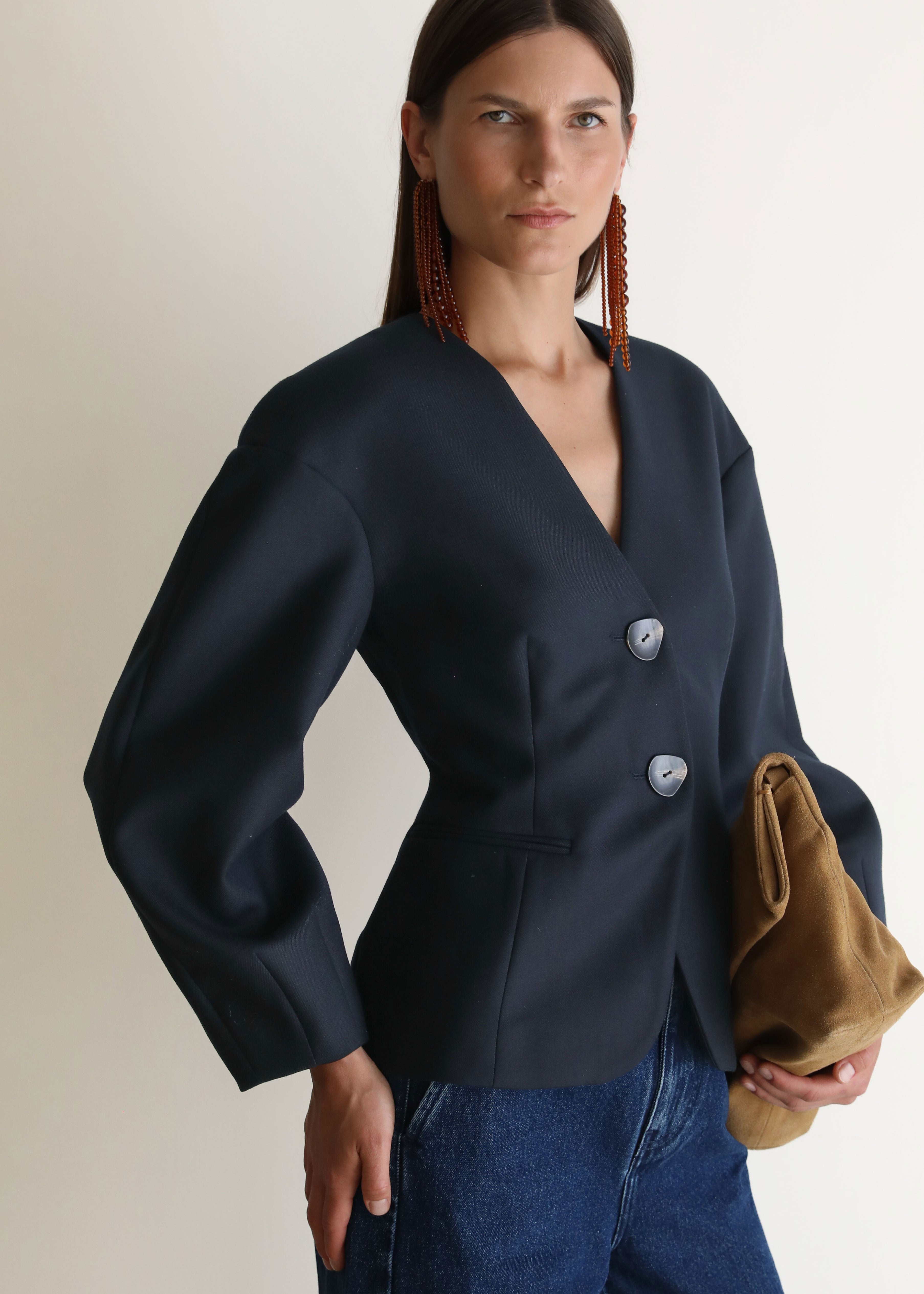 VI.VE.RE Sophia Sculptural Blazer - Navy