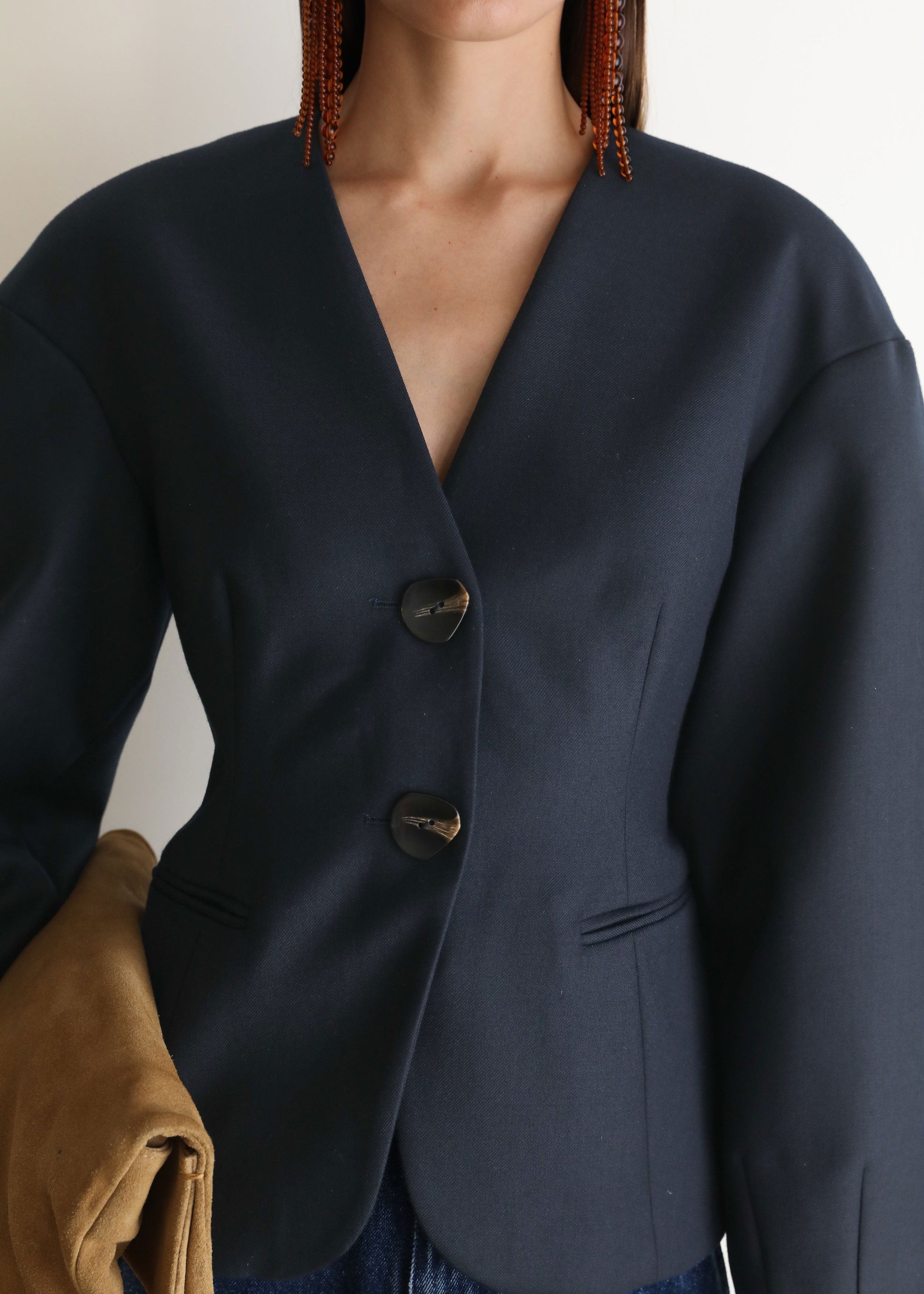 VI.VE.RE Sophia Sculptural Blazer - Navy
