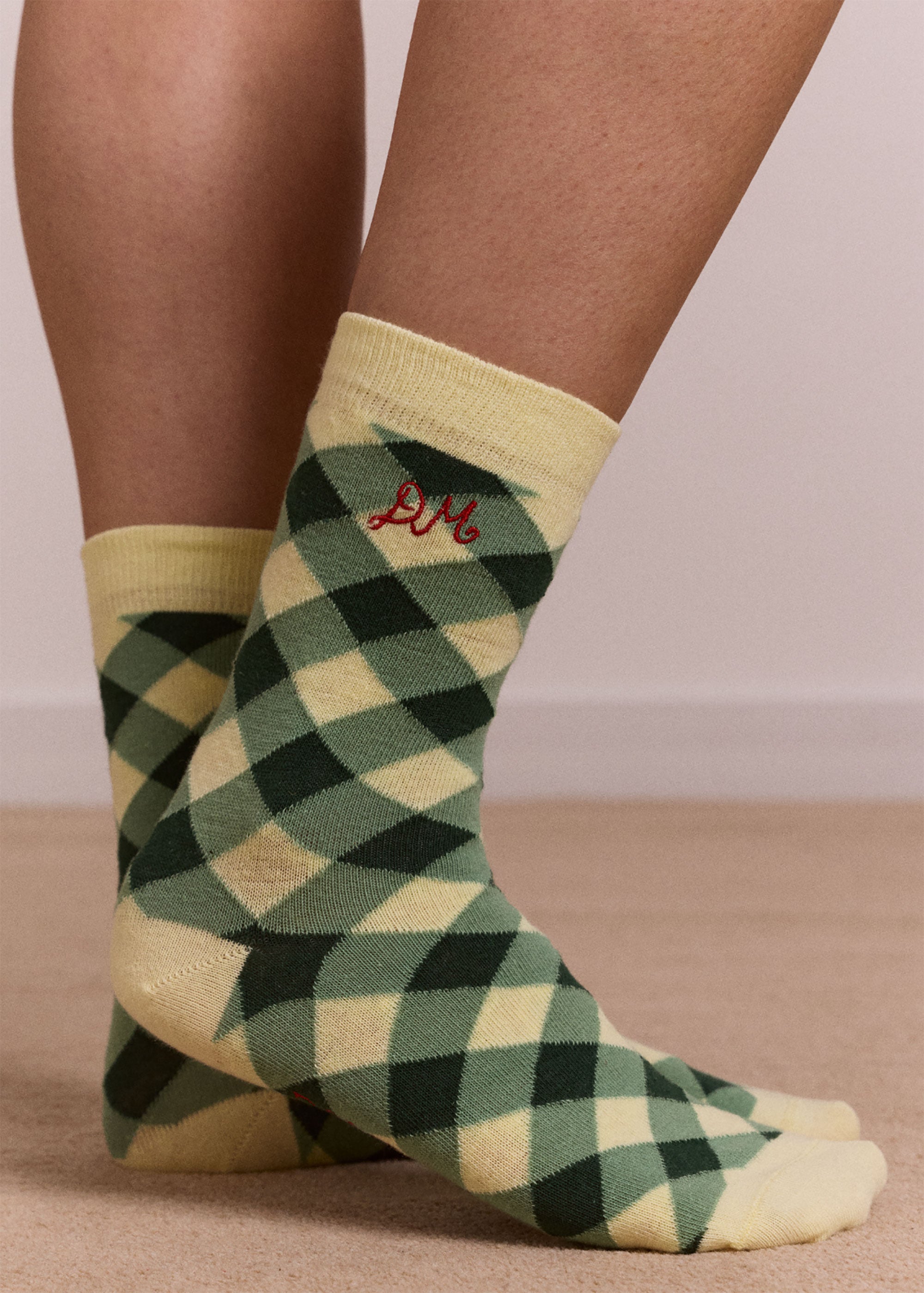 Damson Madder Calf Length 2 Pack Socks- Gingham