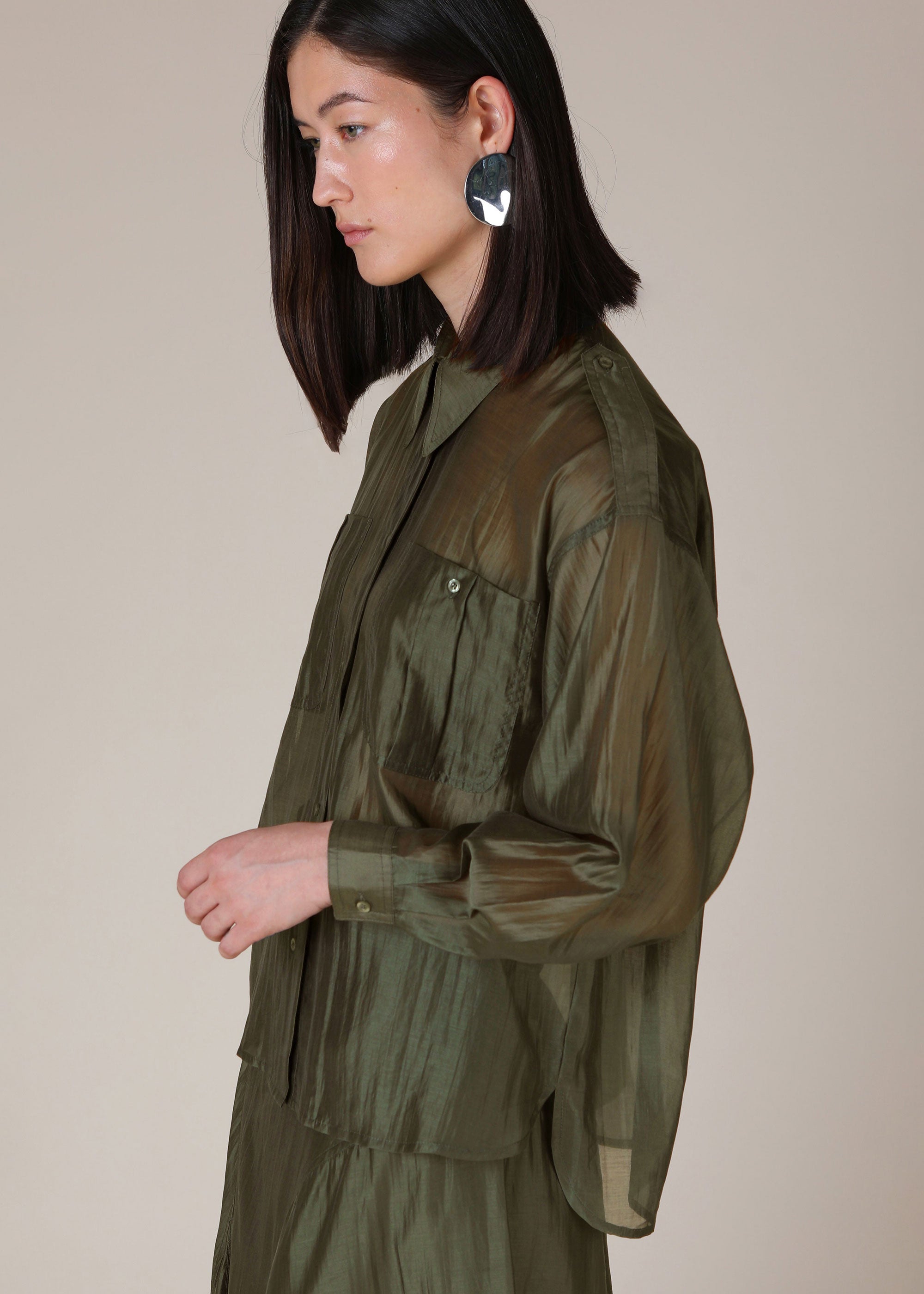 VI.VE.RE Megara Sheer Organza Shirt - Dark Green