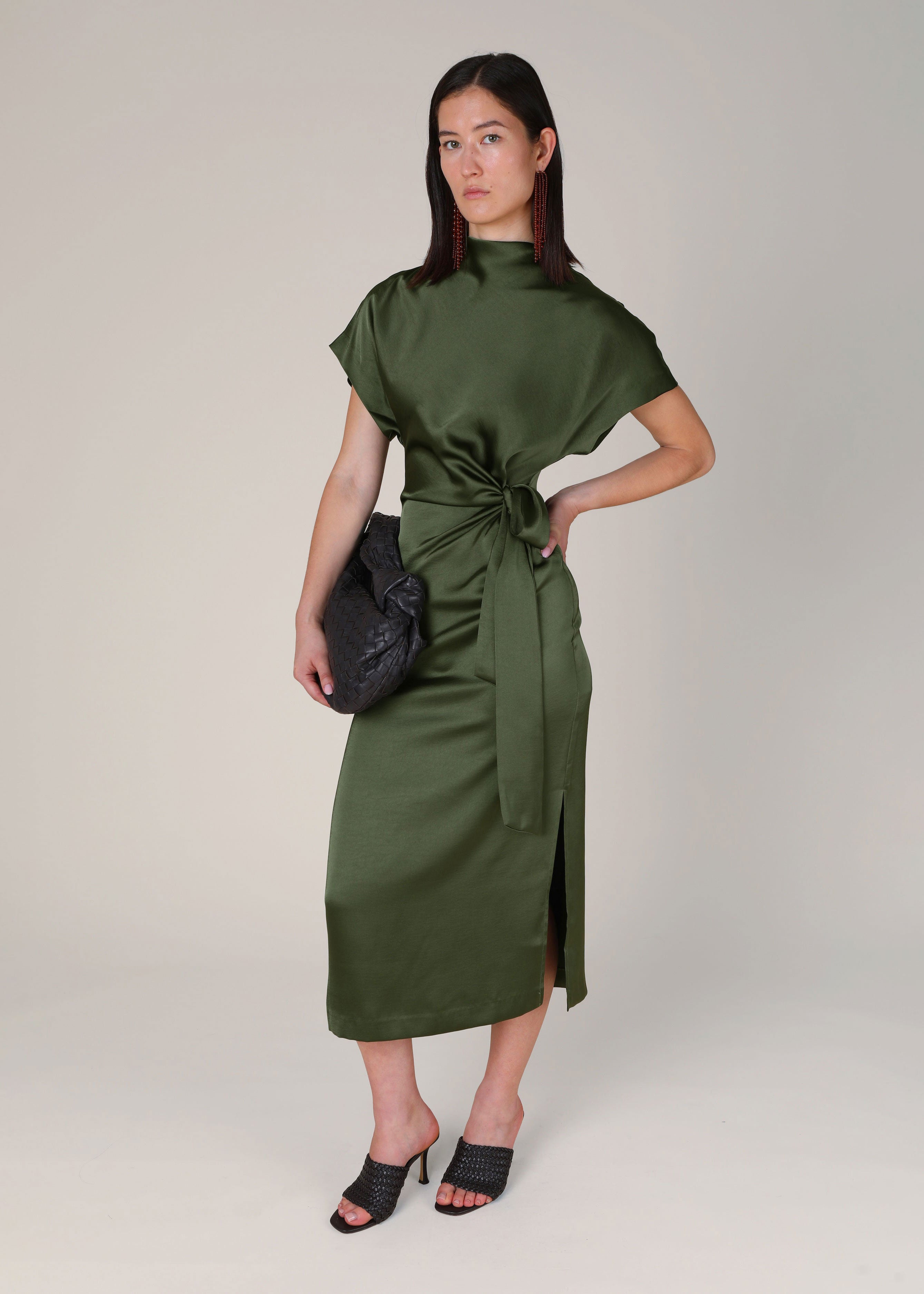 VI.VE.RE Rabia Side Tie Dress - Dark Green
