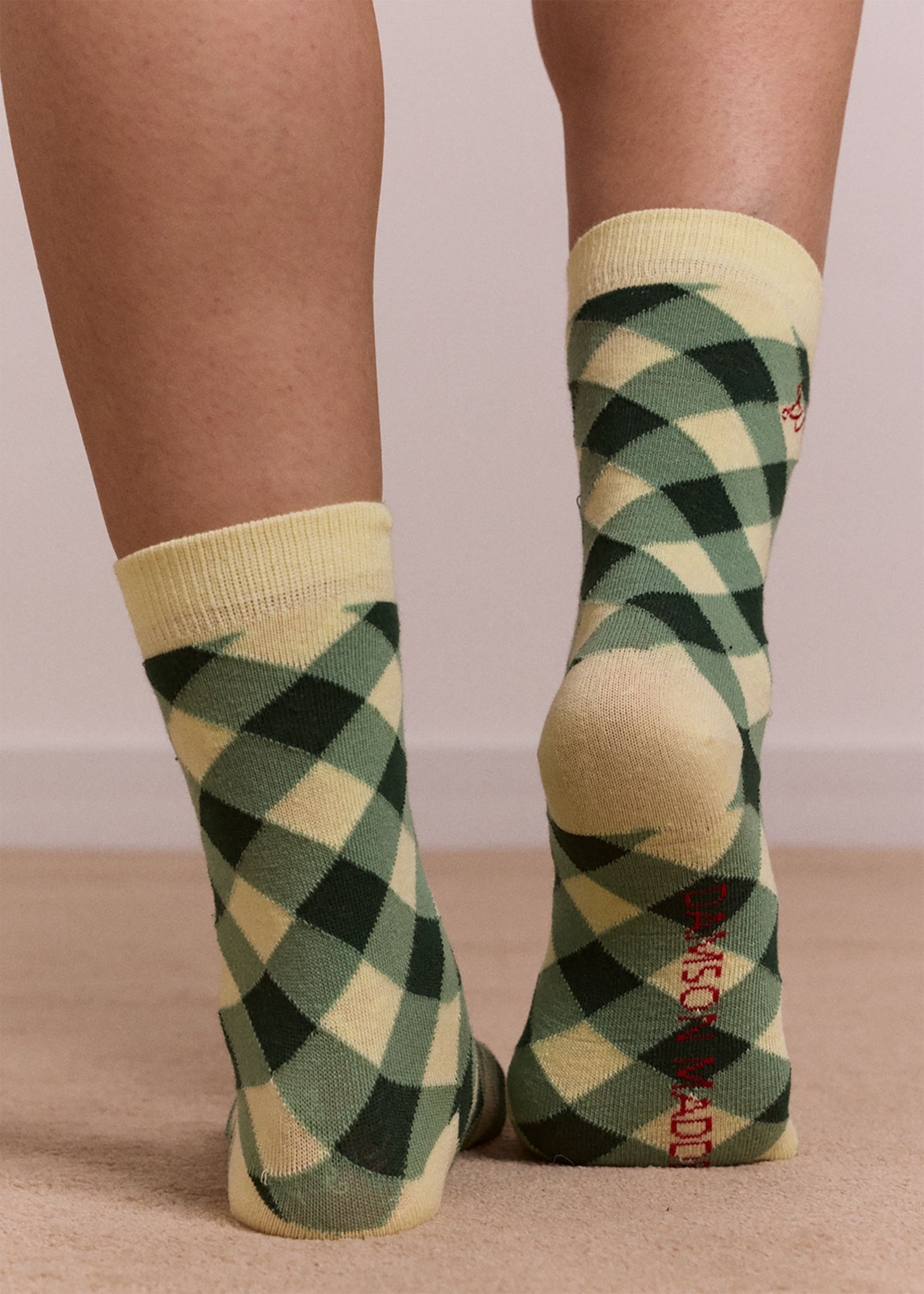 Damson Madder Calf Length 2 Pack Socks- Gingham