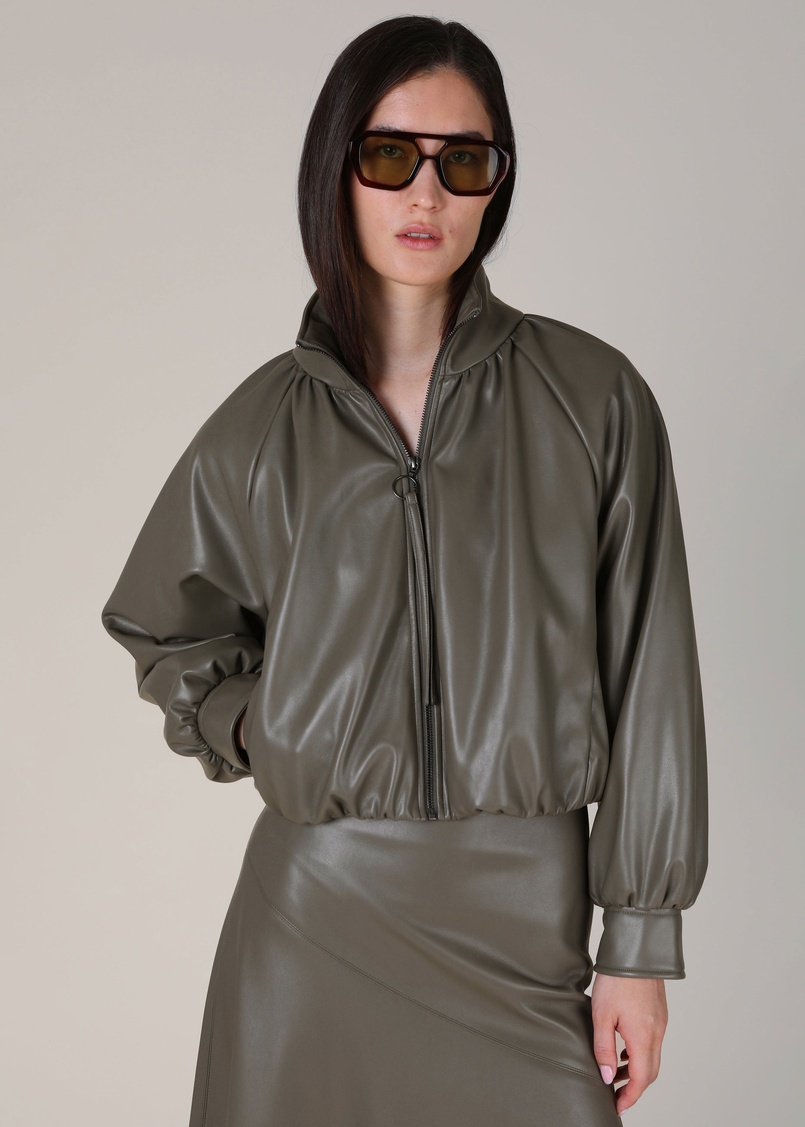 VI.VE.RE Salomi Faux Leather Bomber Jacket - Taupe