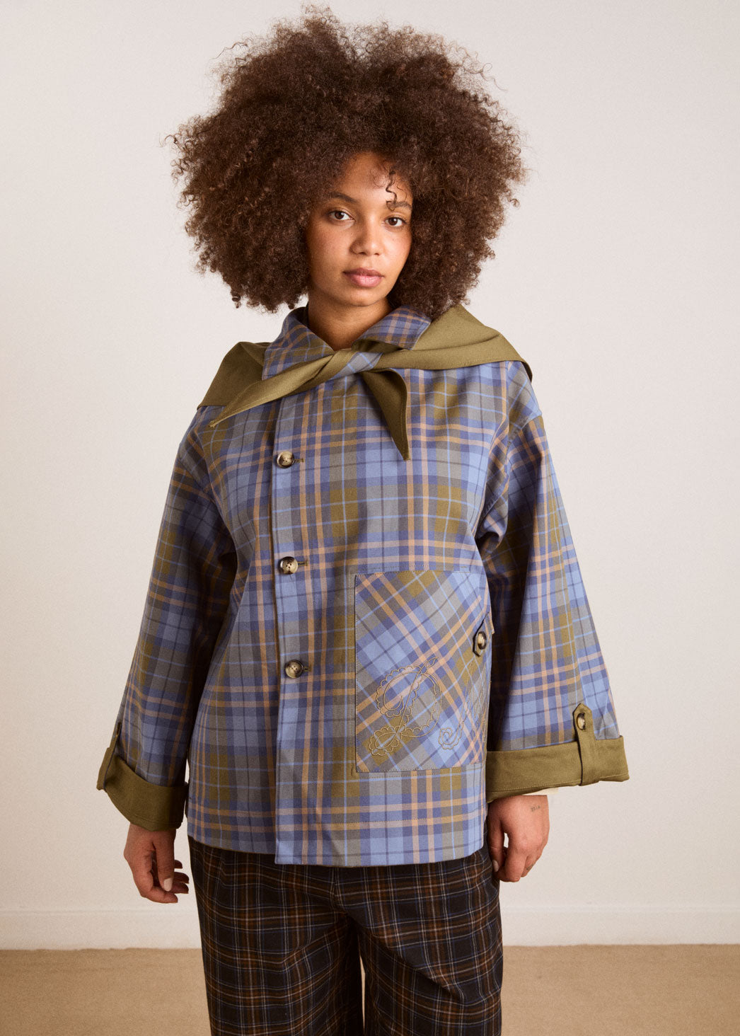 Damson Madder Reversible Jerry Crop Trench Coat - Olive