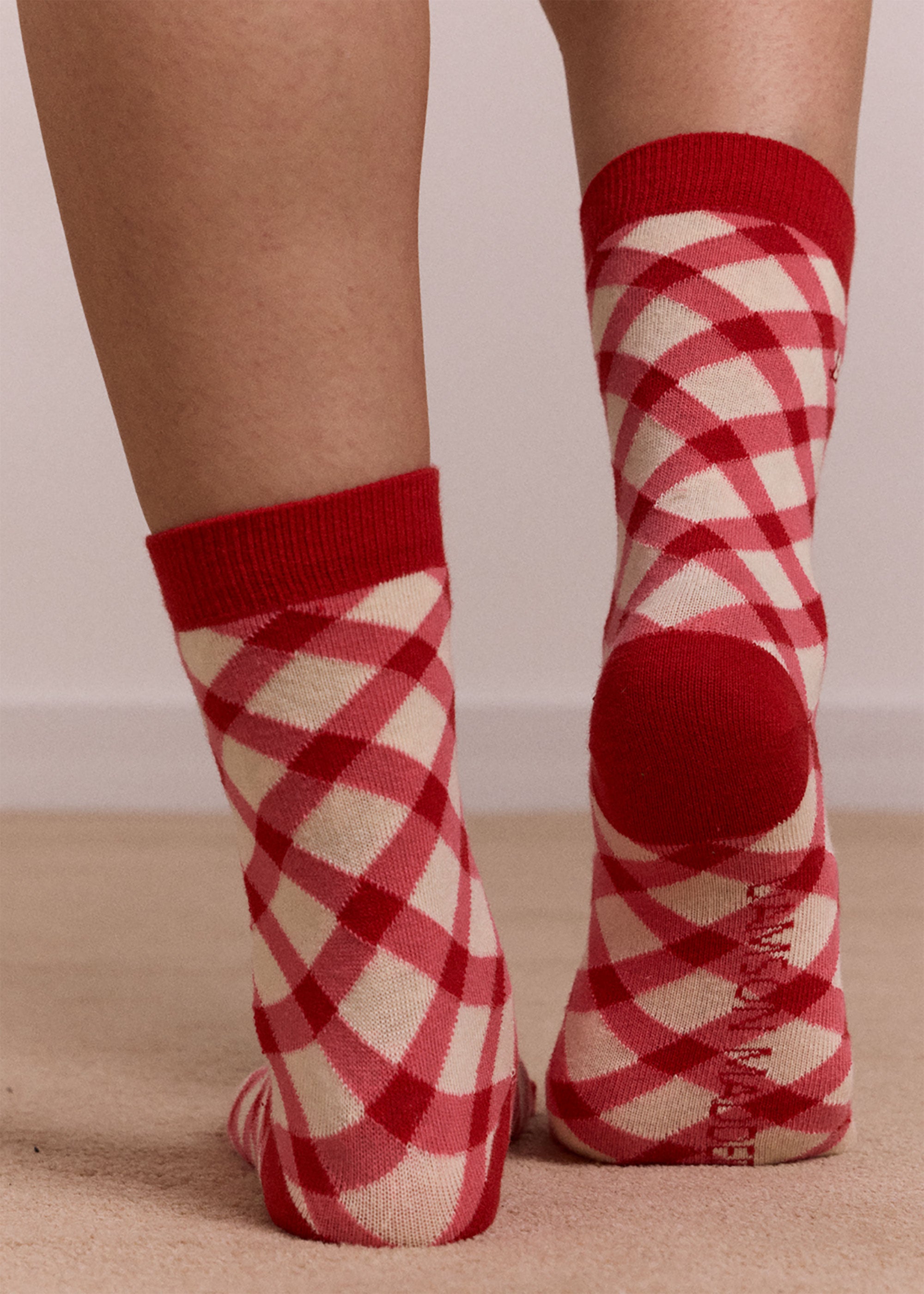 Damson Madder Calf Length 2 Pack Socks- Gingham
