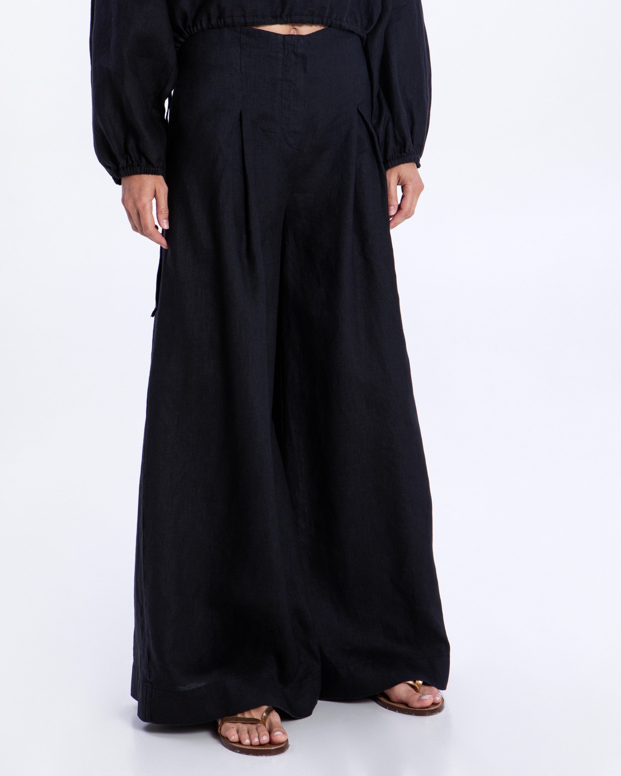 Greek Archaic Kori Wide Leg Pants - Black/ Gold