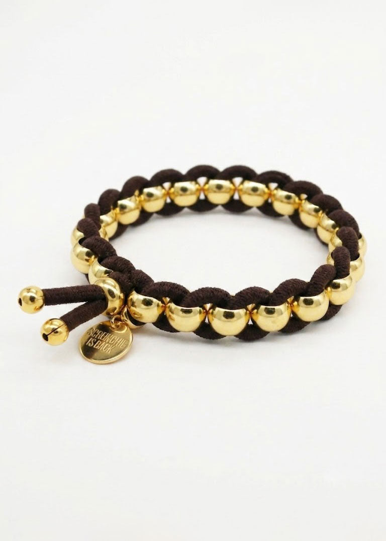 Scrunchie Is Back BICHOUS Golden Woven Hair Tie Bracelet - Brown