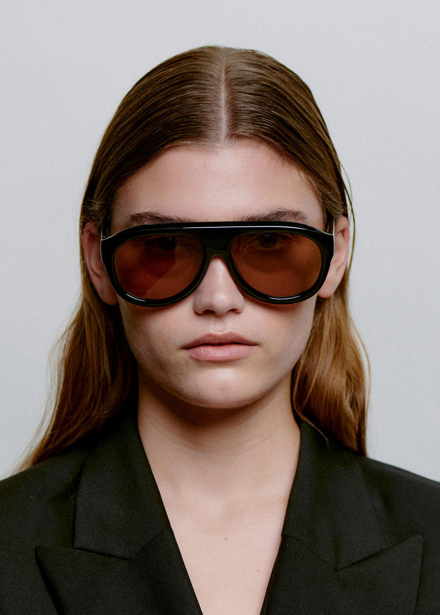 A. Kjaerbede Worn front-on by a model with the lenses on