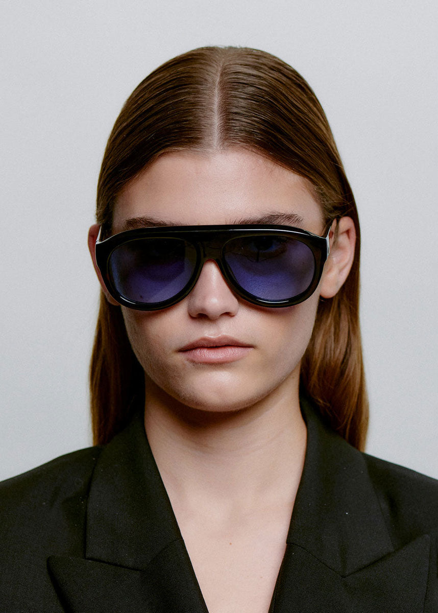 A. Kjaerbede Worn front-on by a model with the lenses on