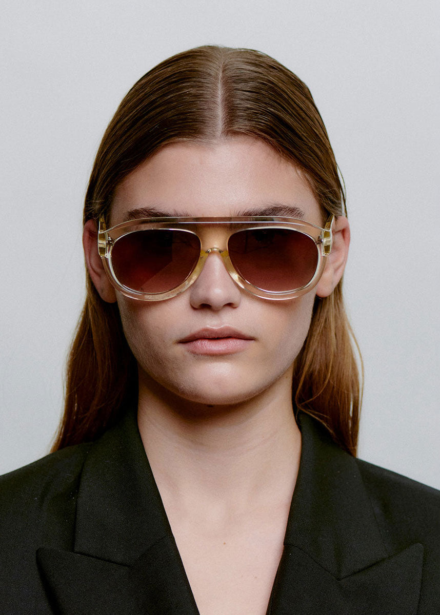 A. Kjaerbede Worn front-on by a model with the lenses on