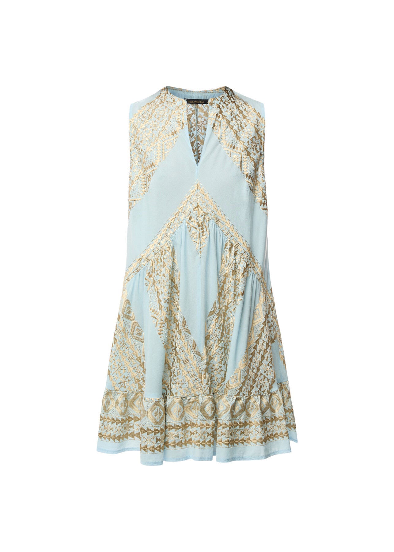 Greek Archaic Kori Classic Triangle Short Dress - Ciel/ Gold