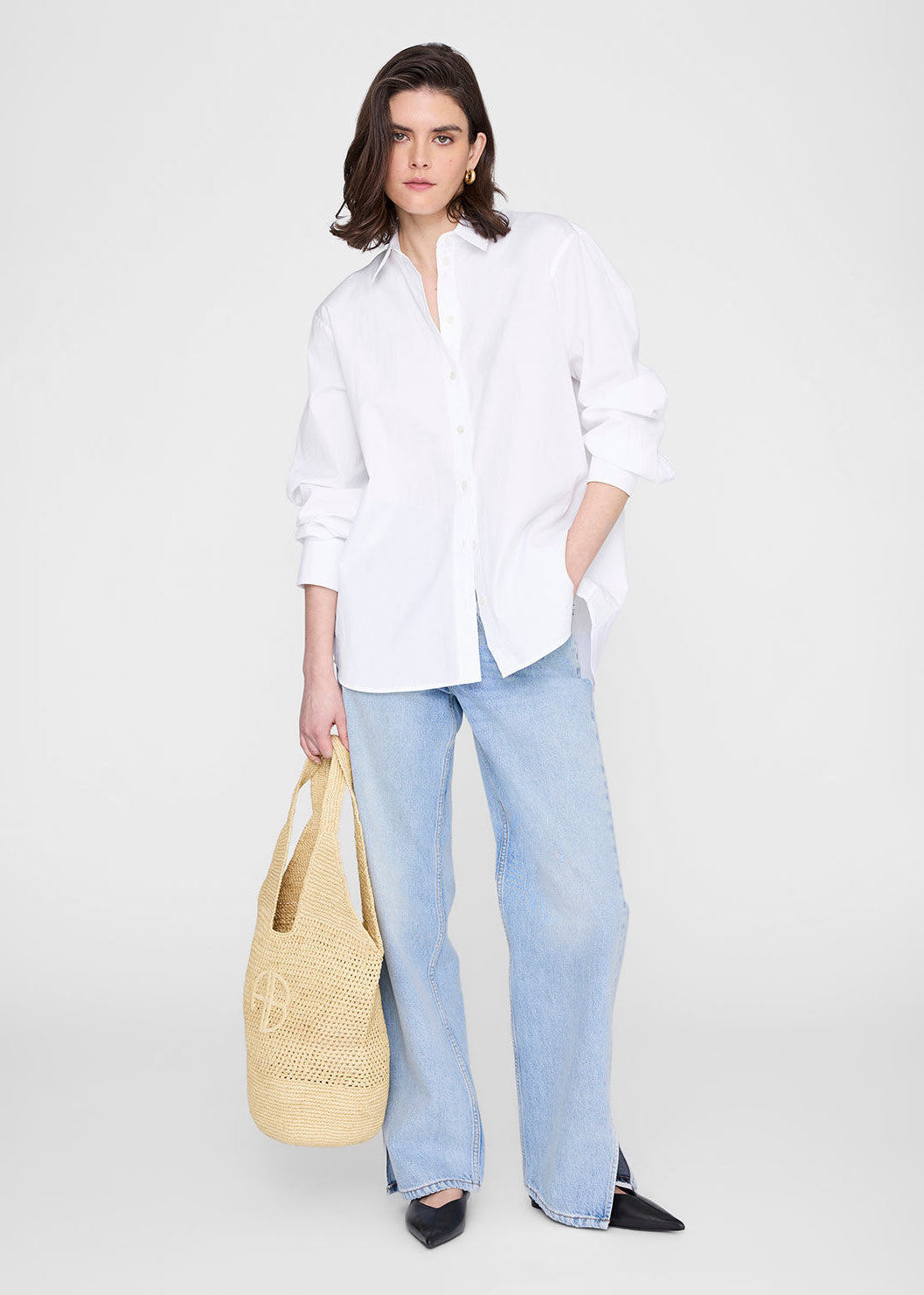 Anine Bing Leah Logo Hobo Raphia Bag - Natural